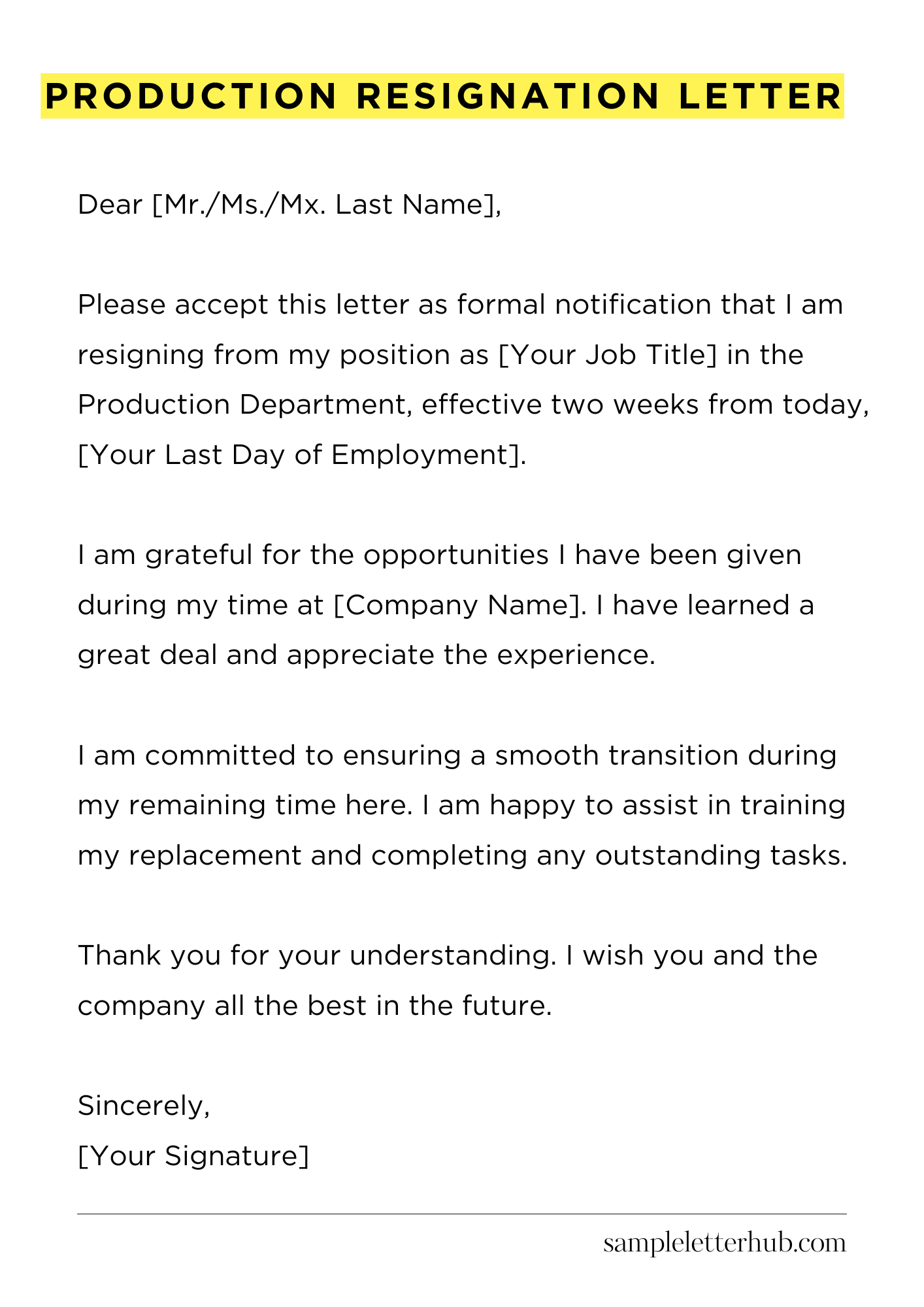 Production Resignation Letter