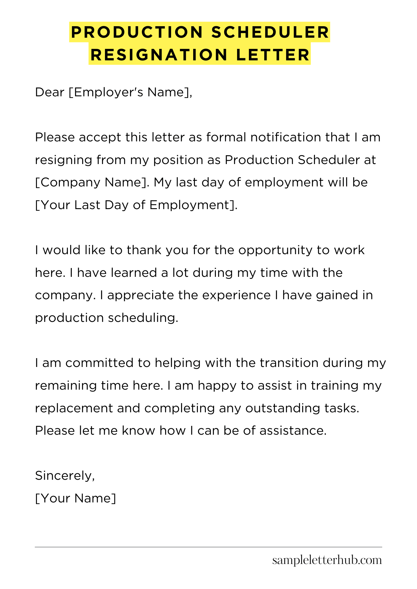 Production Scheduler Resignation Letter