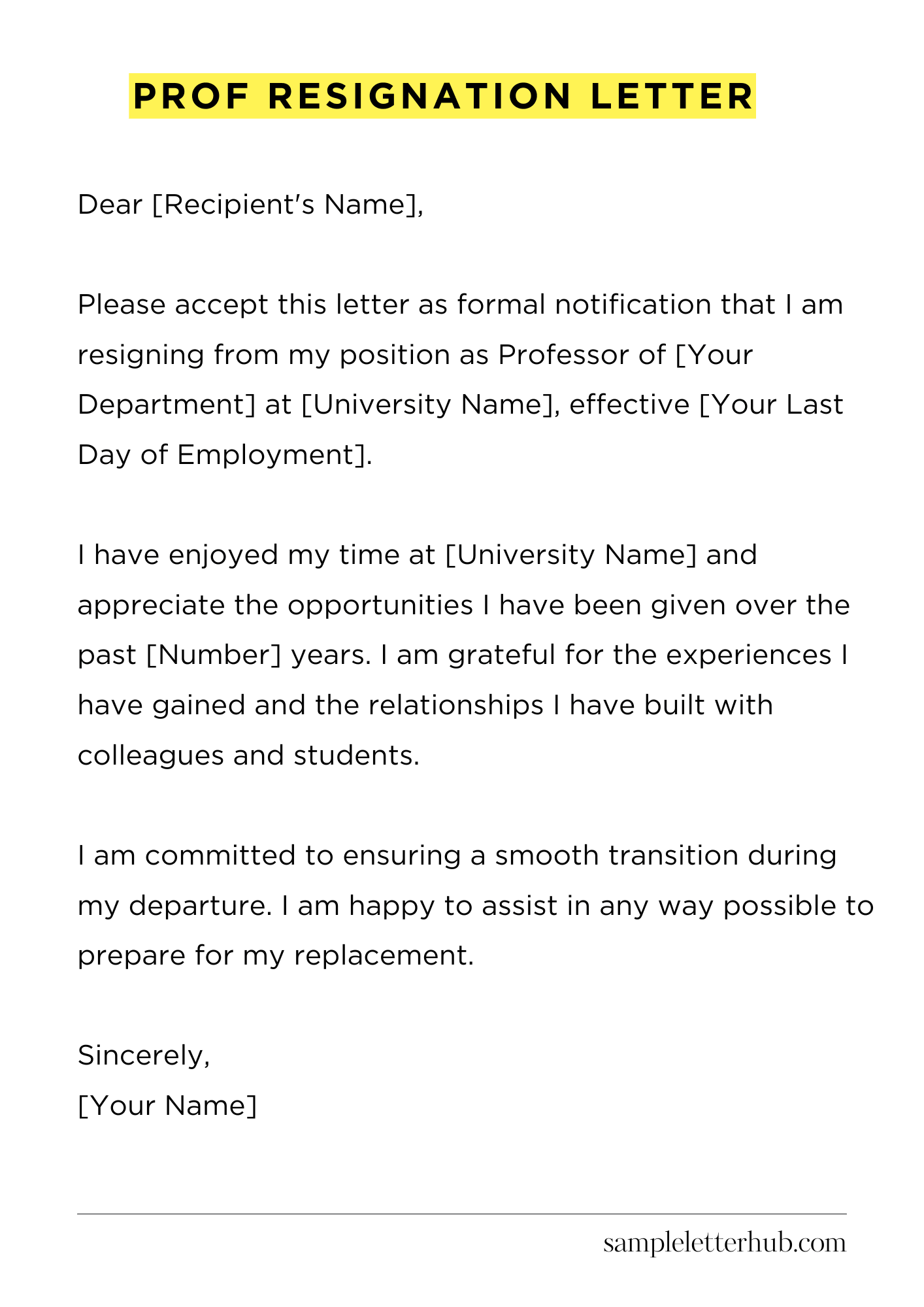 Prof Resignation Letter