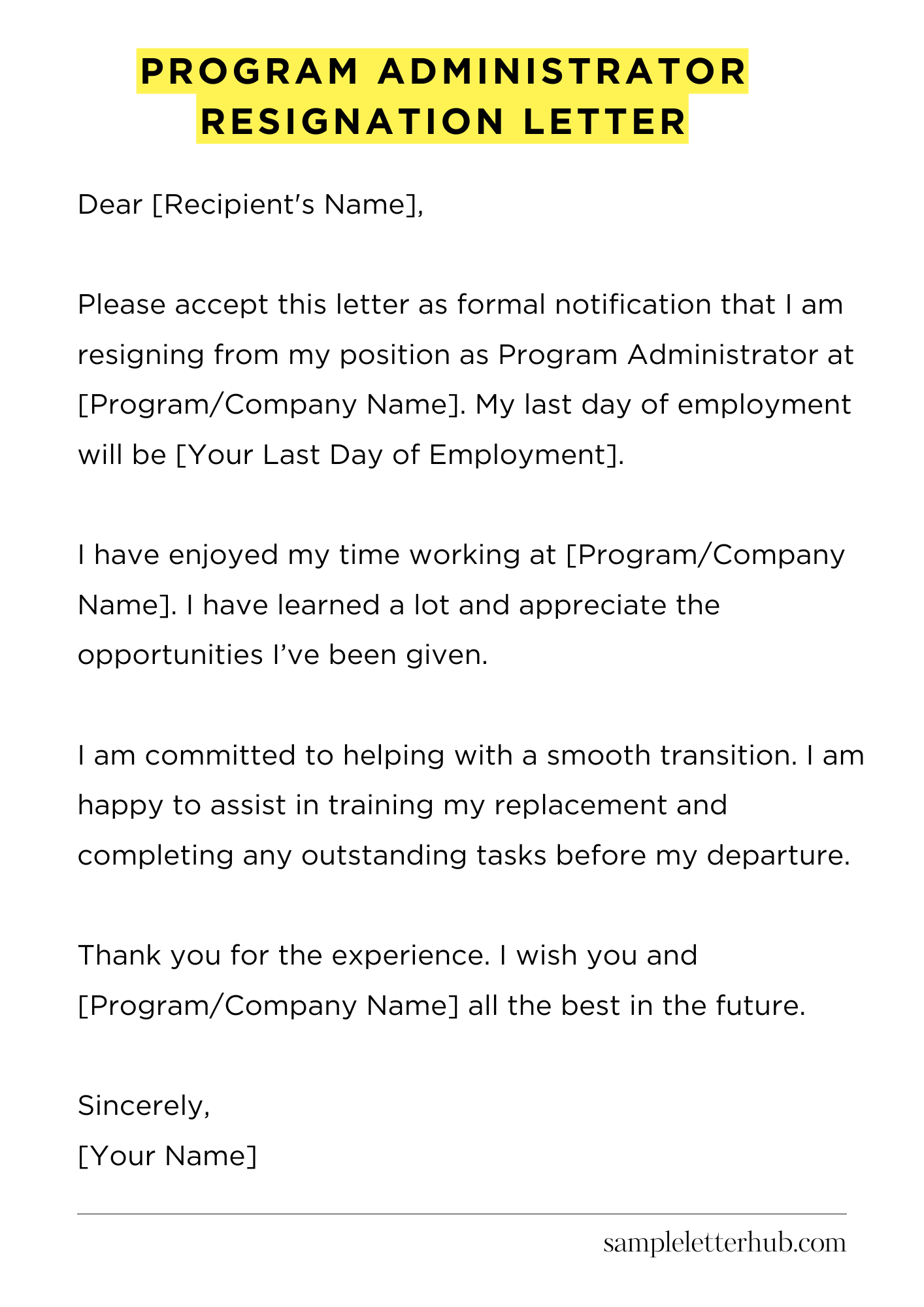 Program Administrator Resignation Letter