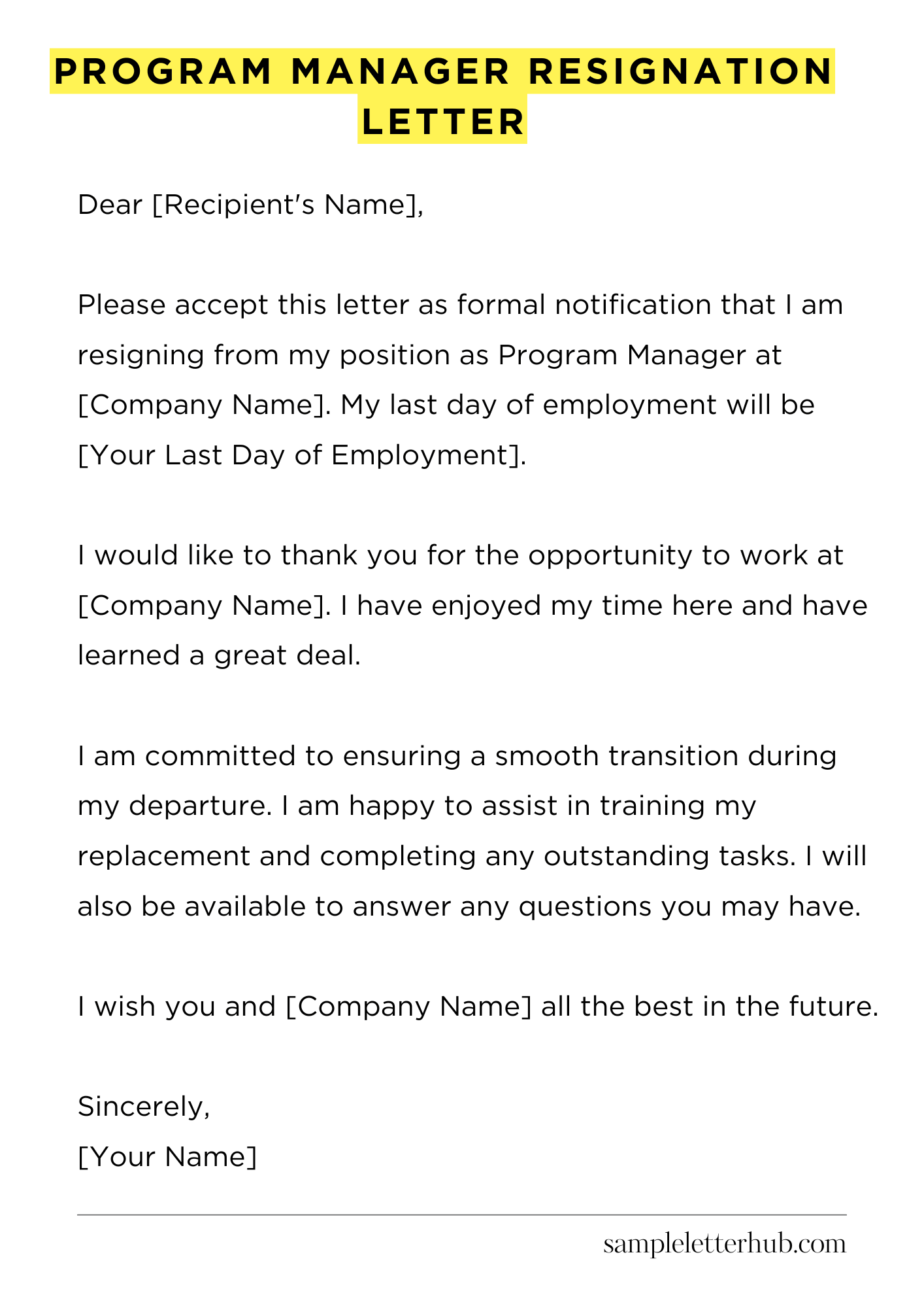 Program Manager Resignation Letter