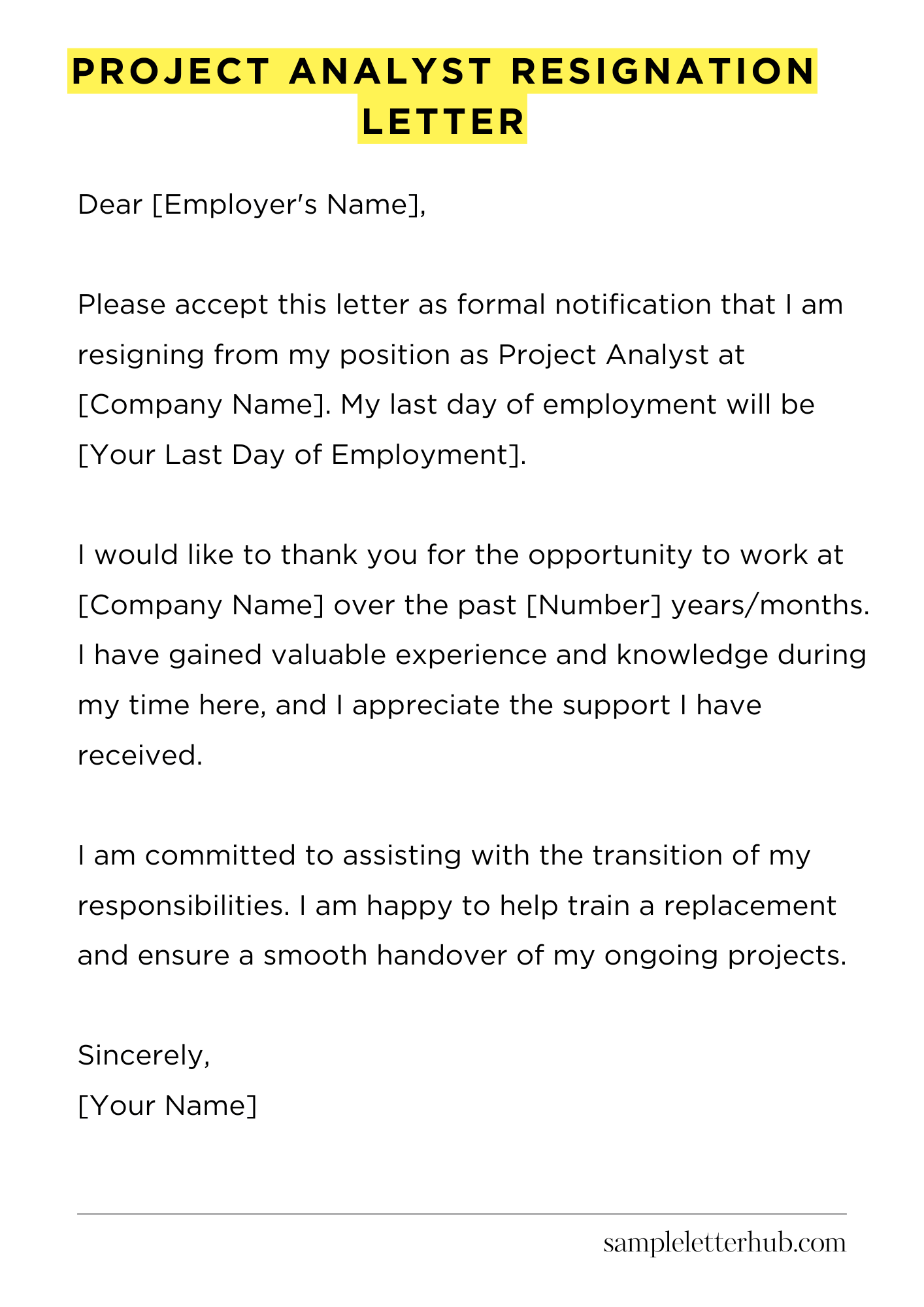 Project Analyst Resignation Letter