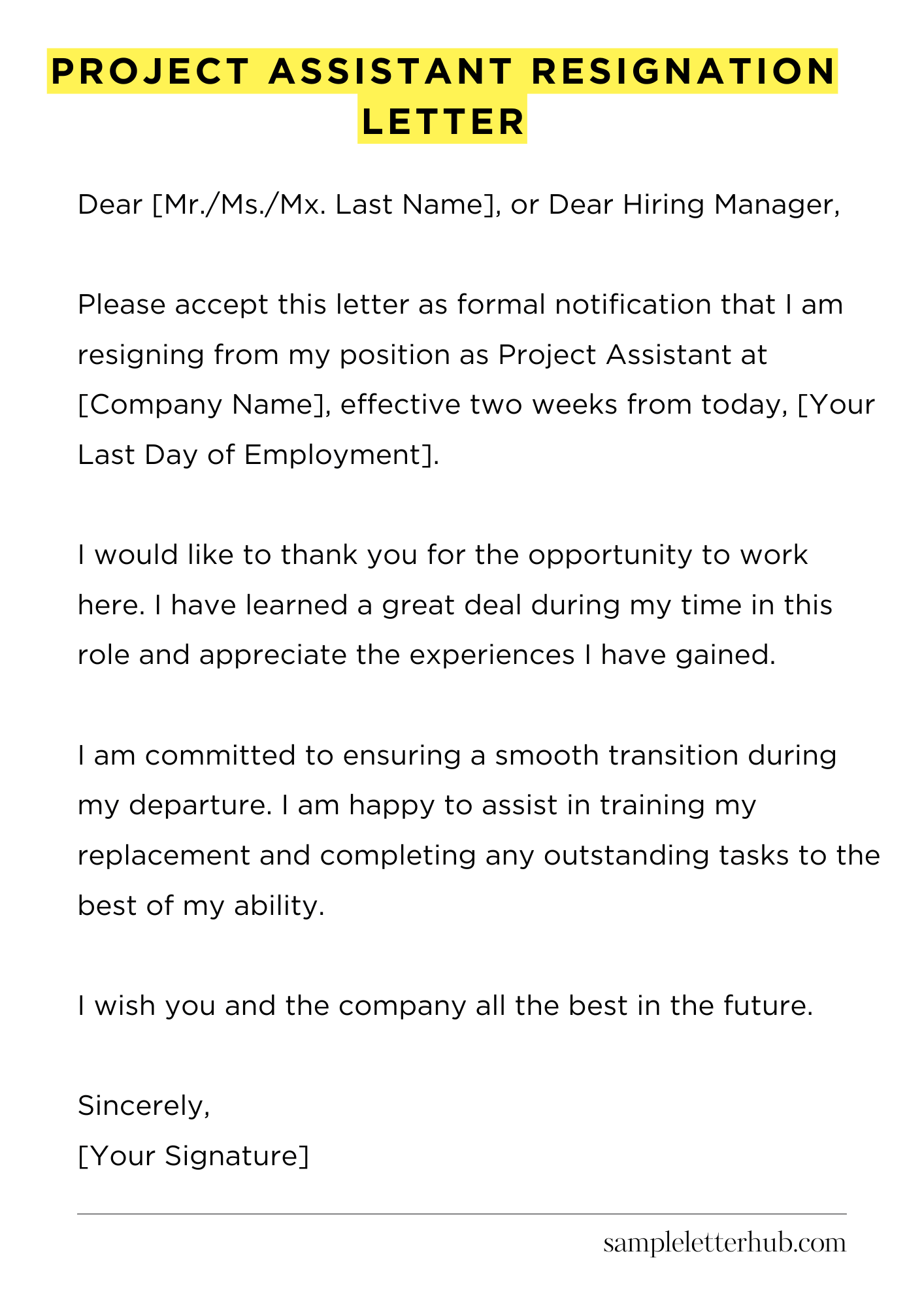 Project Assistant Resignation Letter