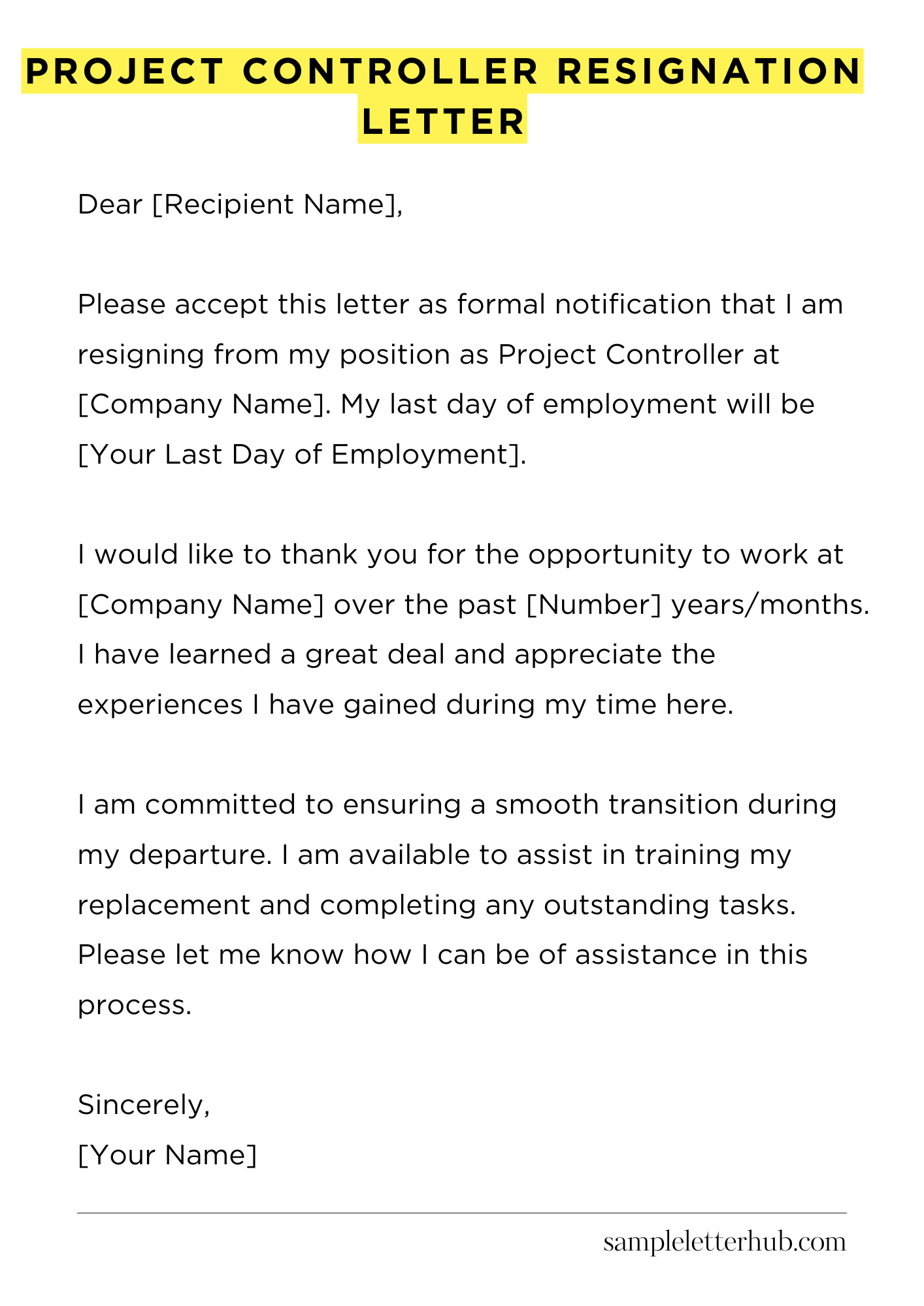 Project Controller Resignation Letter