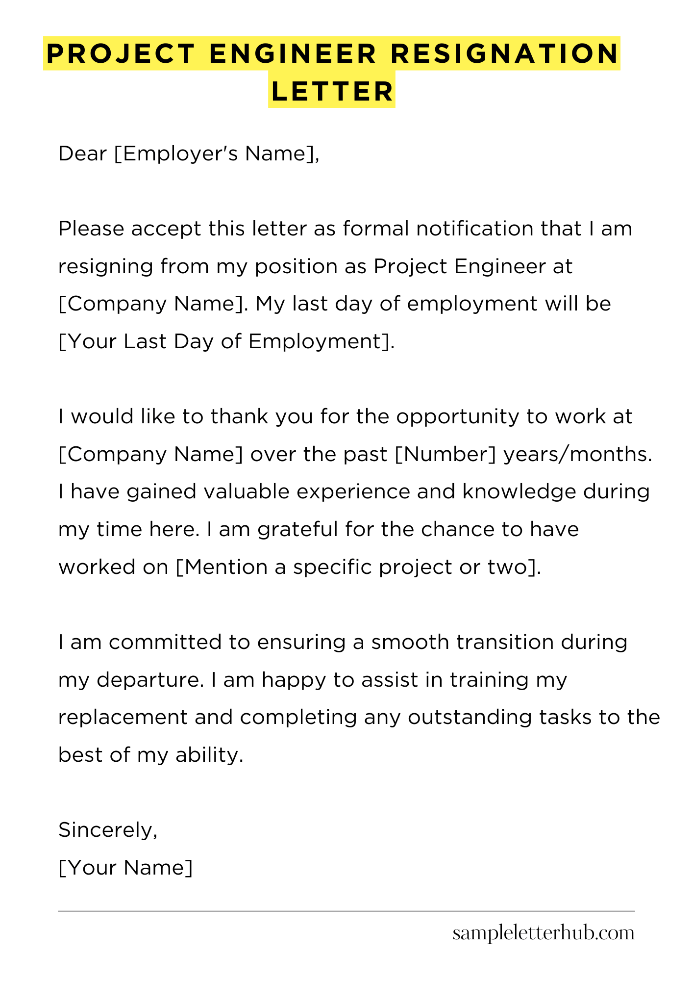 Project Engineer Resignation Letter