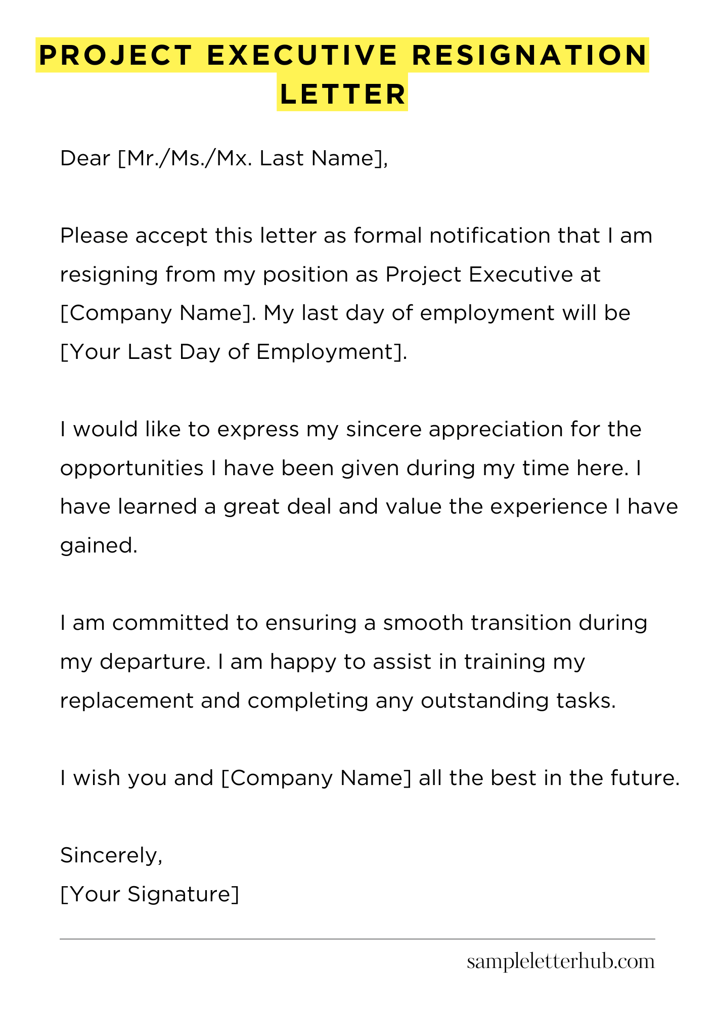 Project Executive Resignation Letter