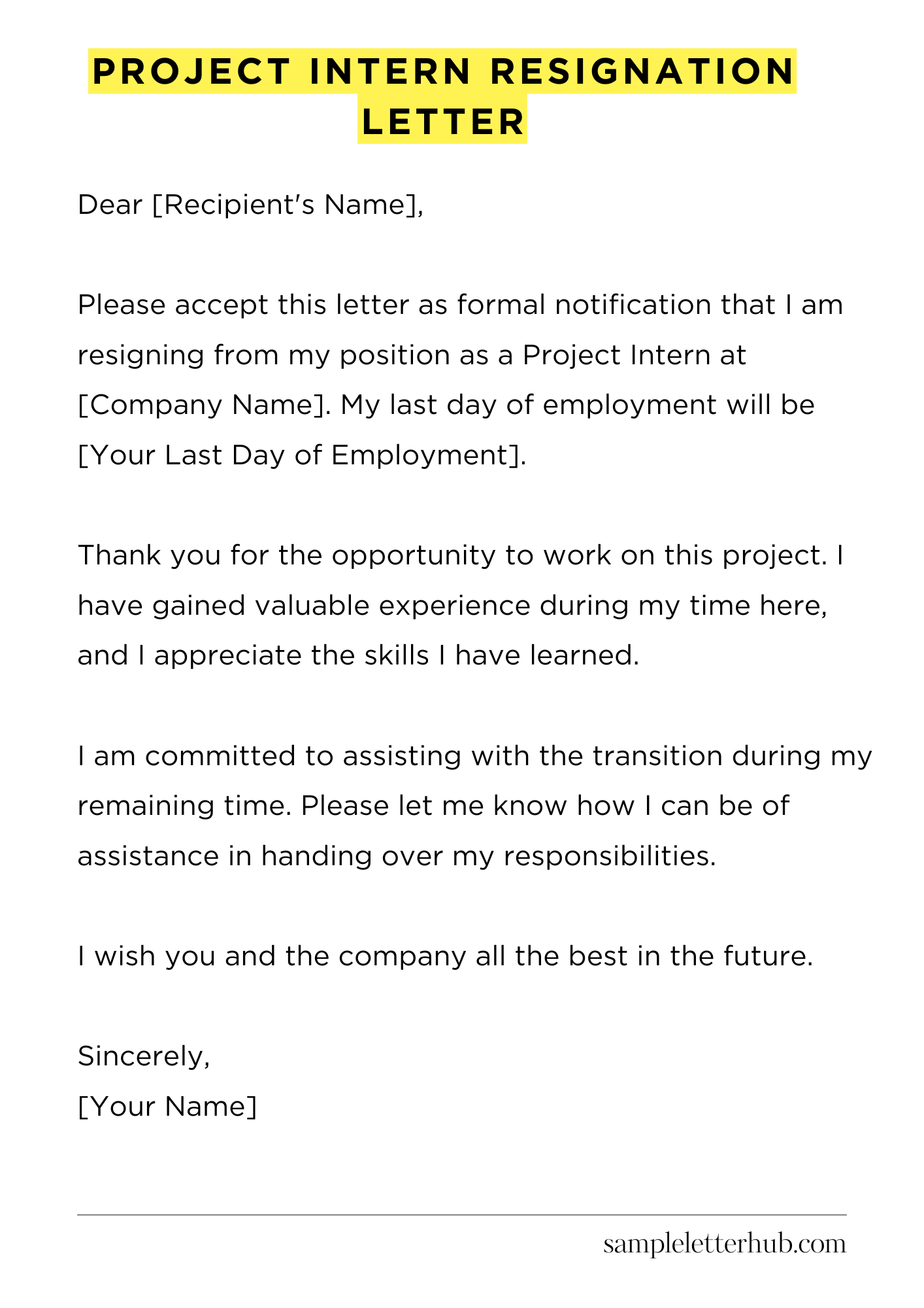 Project Intern Resignation Letter