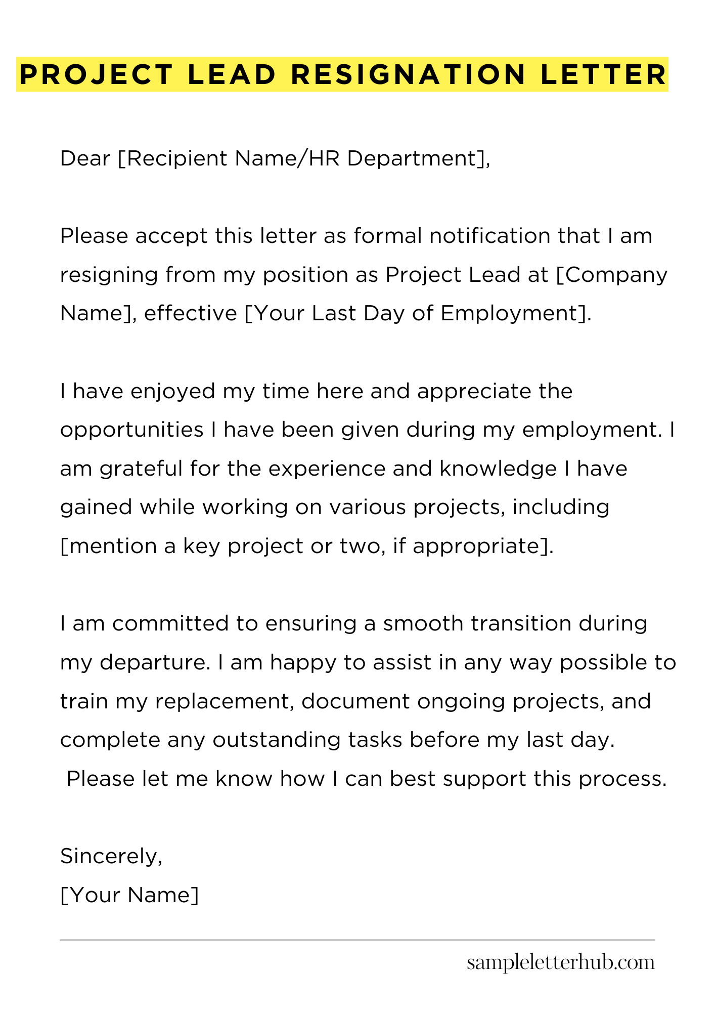 Project Lead Resignation Letter