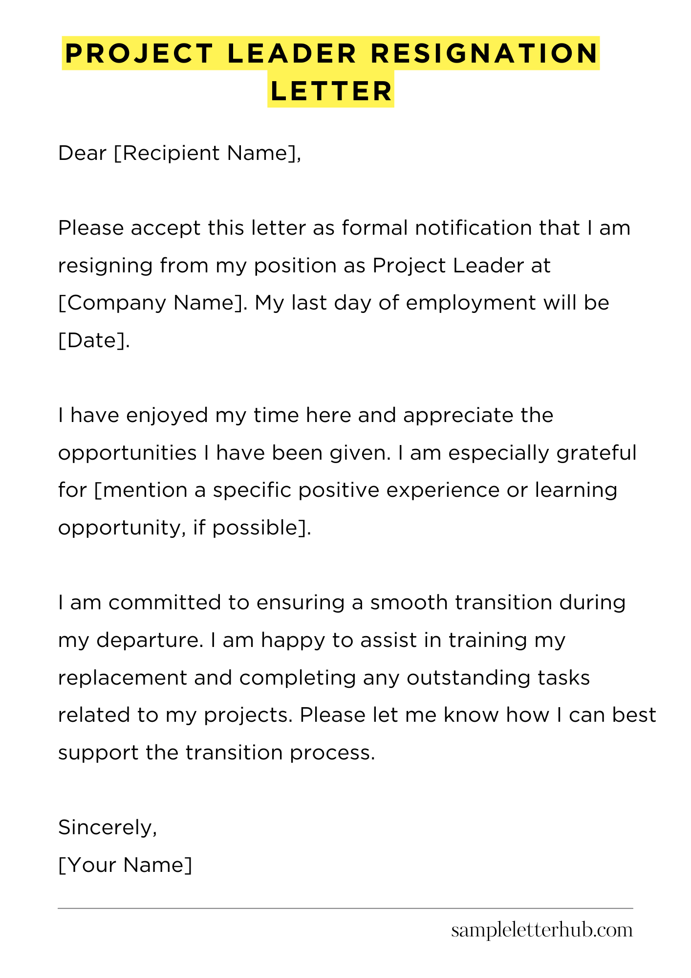 Project Leader Resignation Letter