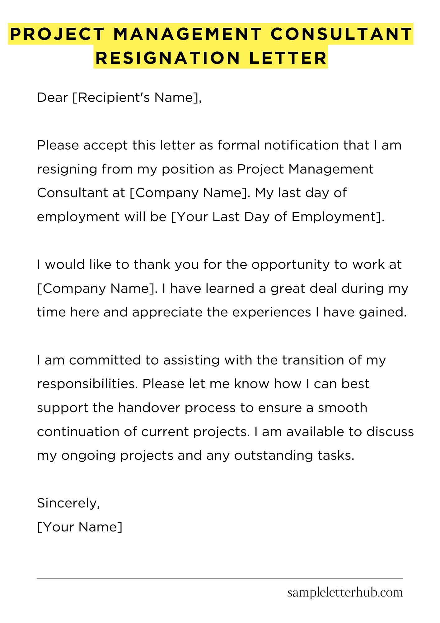 Project Management Consultant Resignation Letter