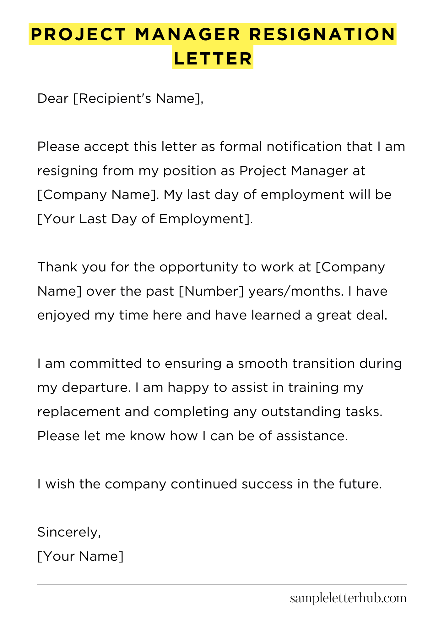 Project Manager Resignation Letter