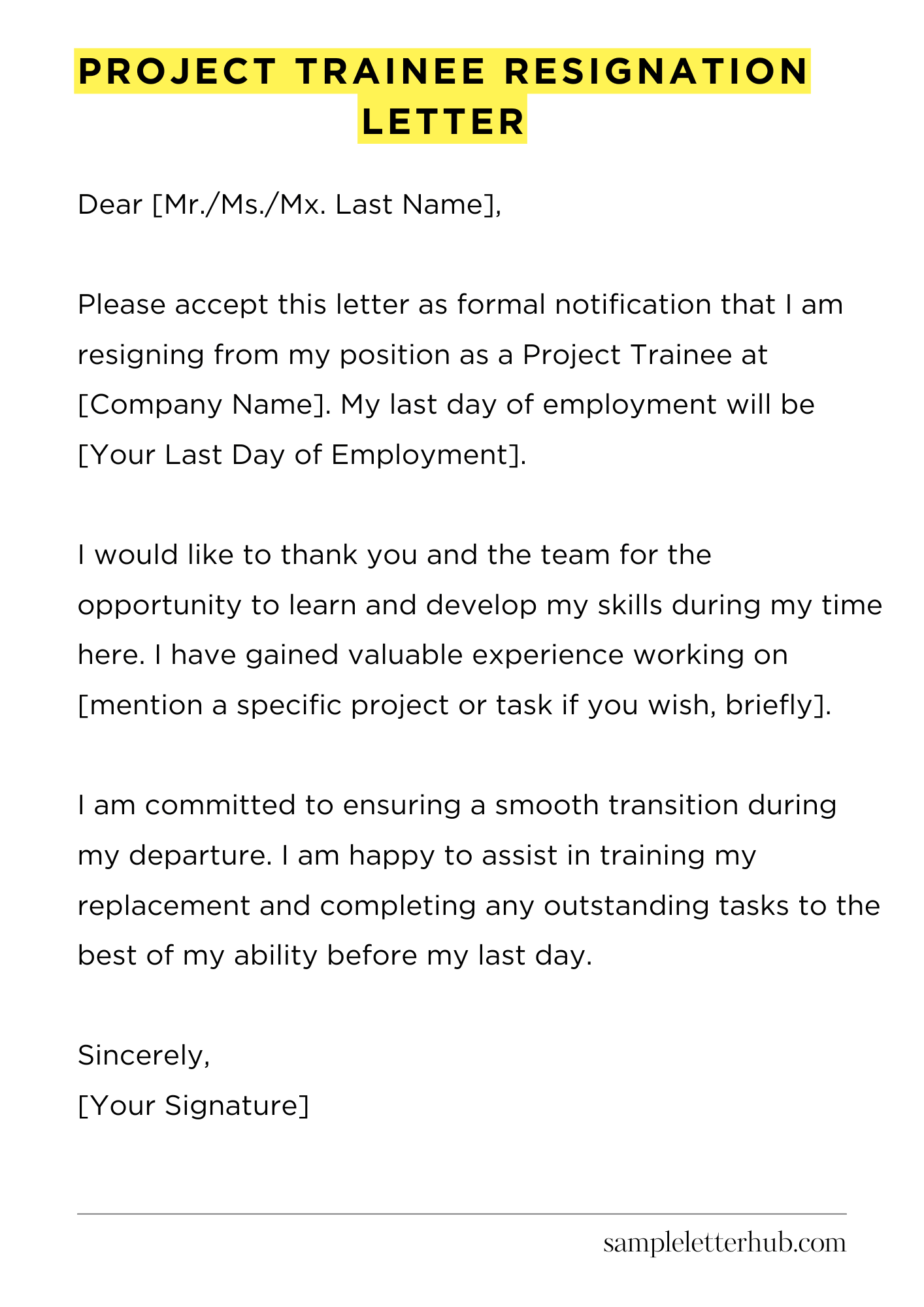 Project Trainee Resignation Letter