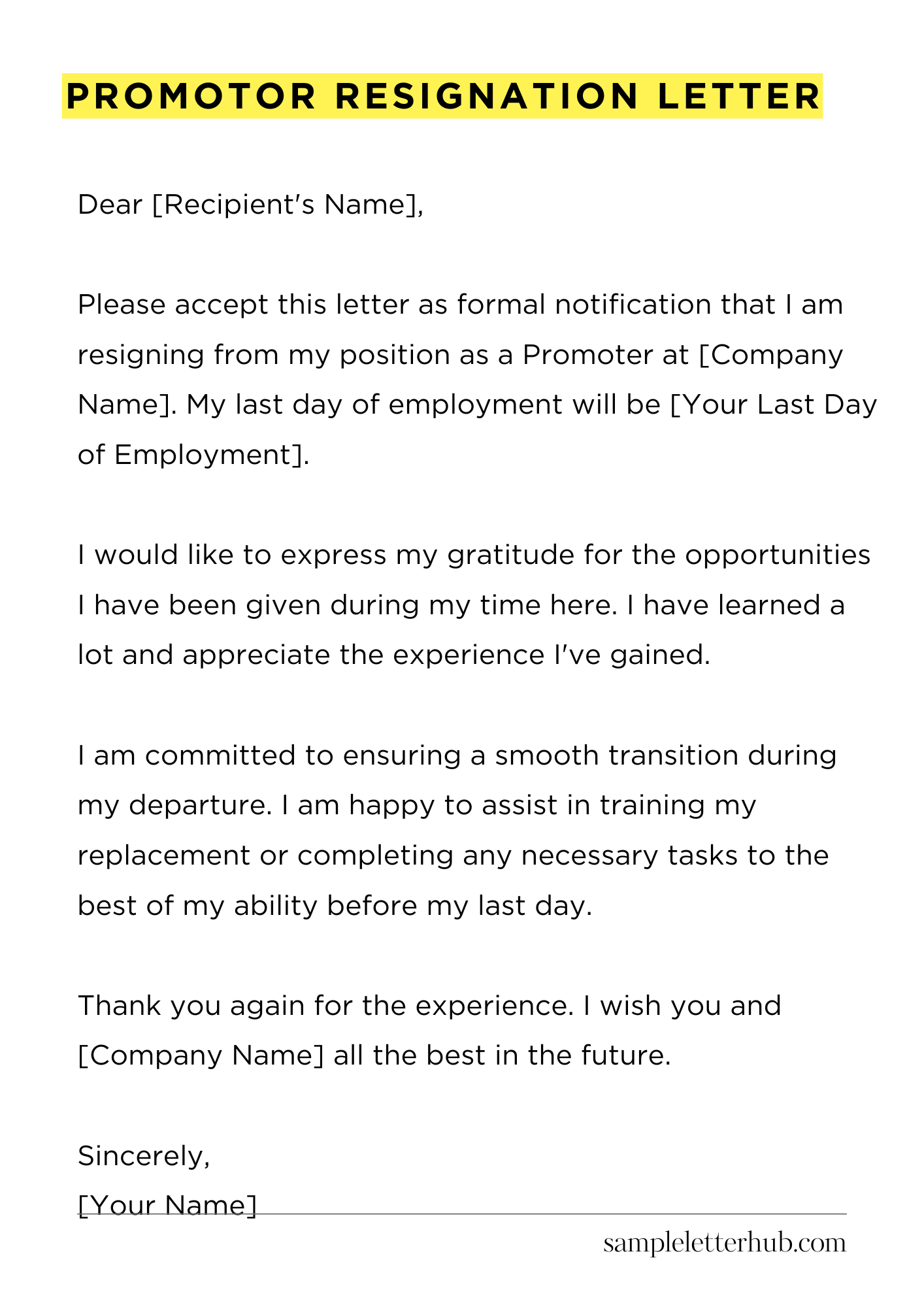 Promotor Resignation Letter