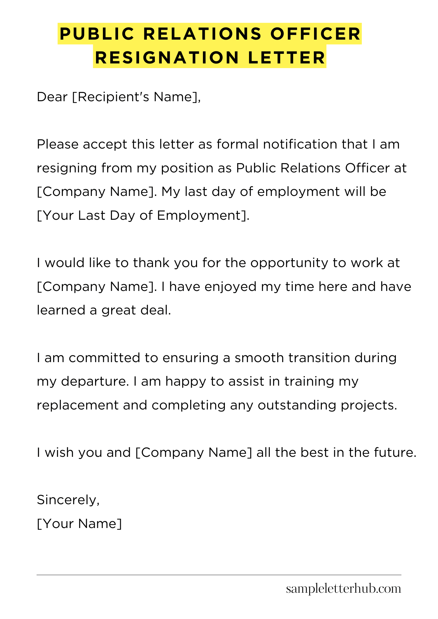 Public Relations Officer Resignation Letter