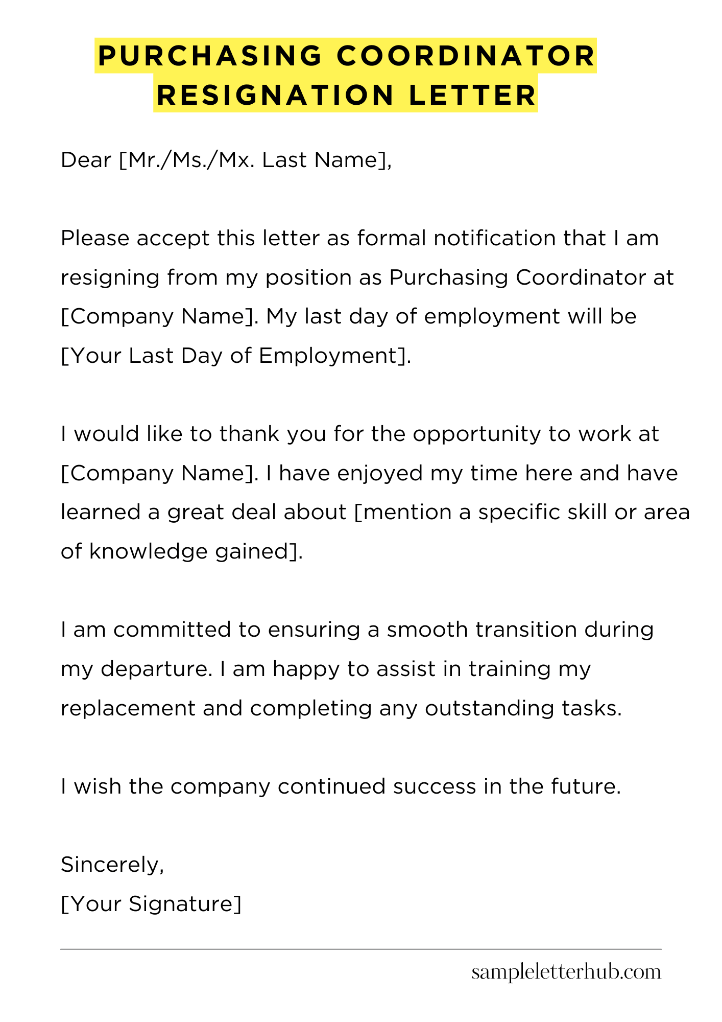 Purchasing Coordinator Resignation Letter