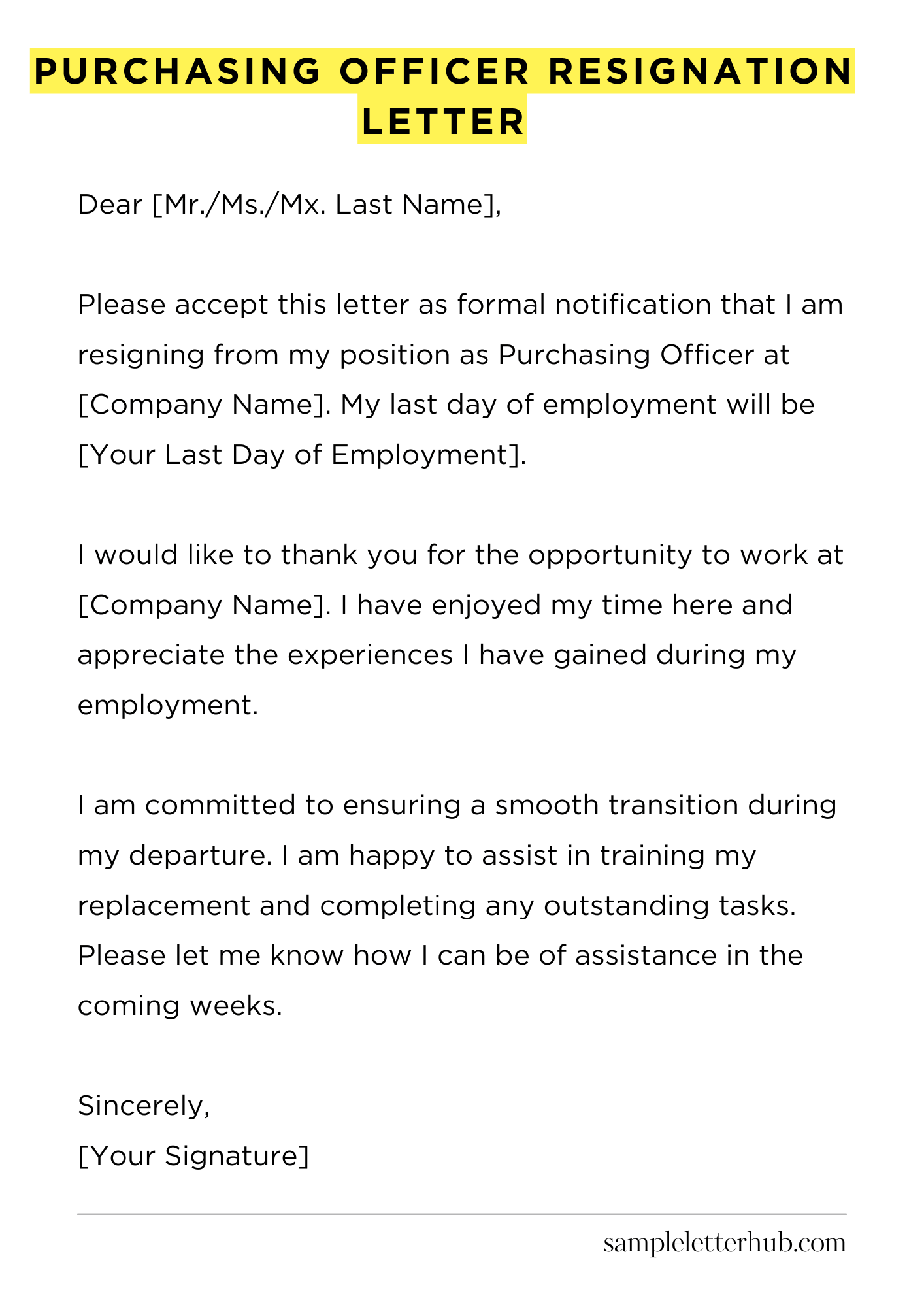 Purchasing Officer Resignation Letter