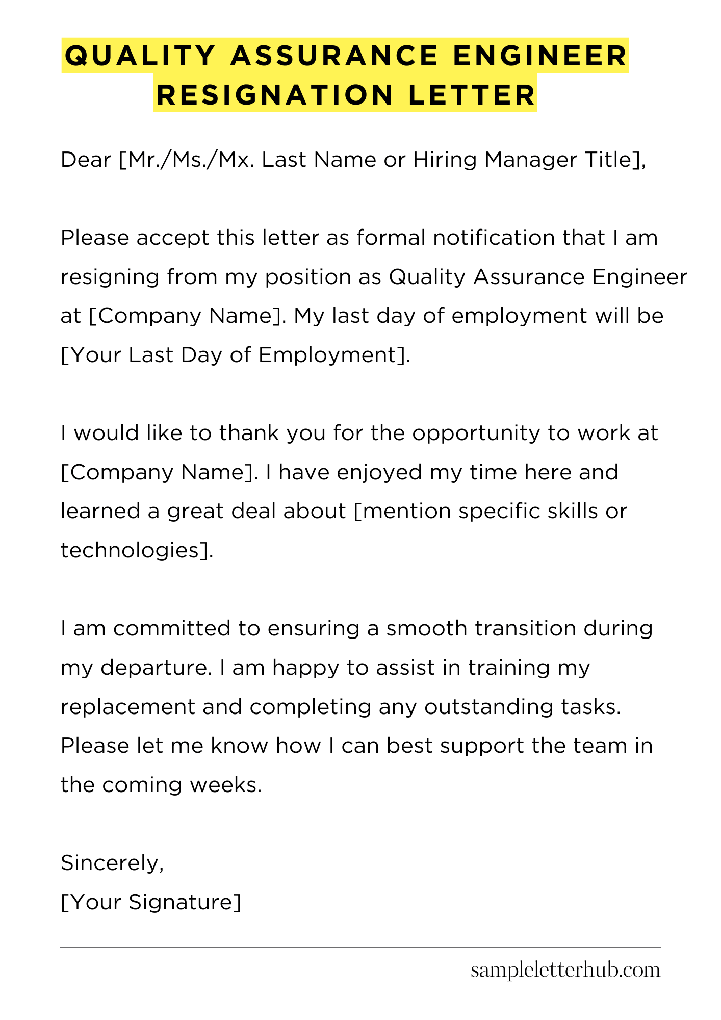 Quality Assurance Engineer Resignation Letter