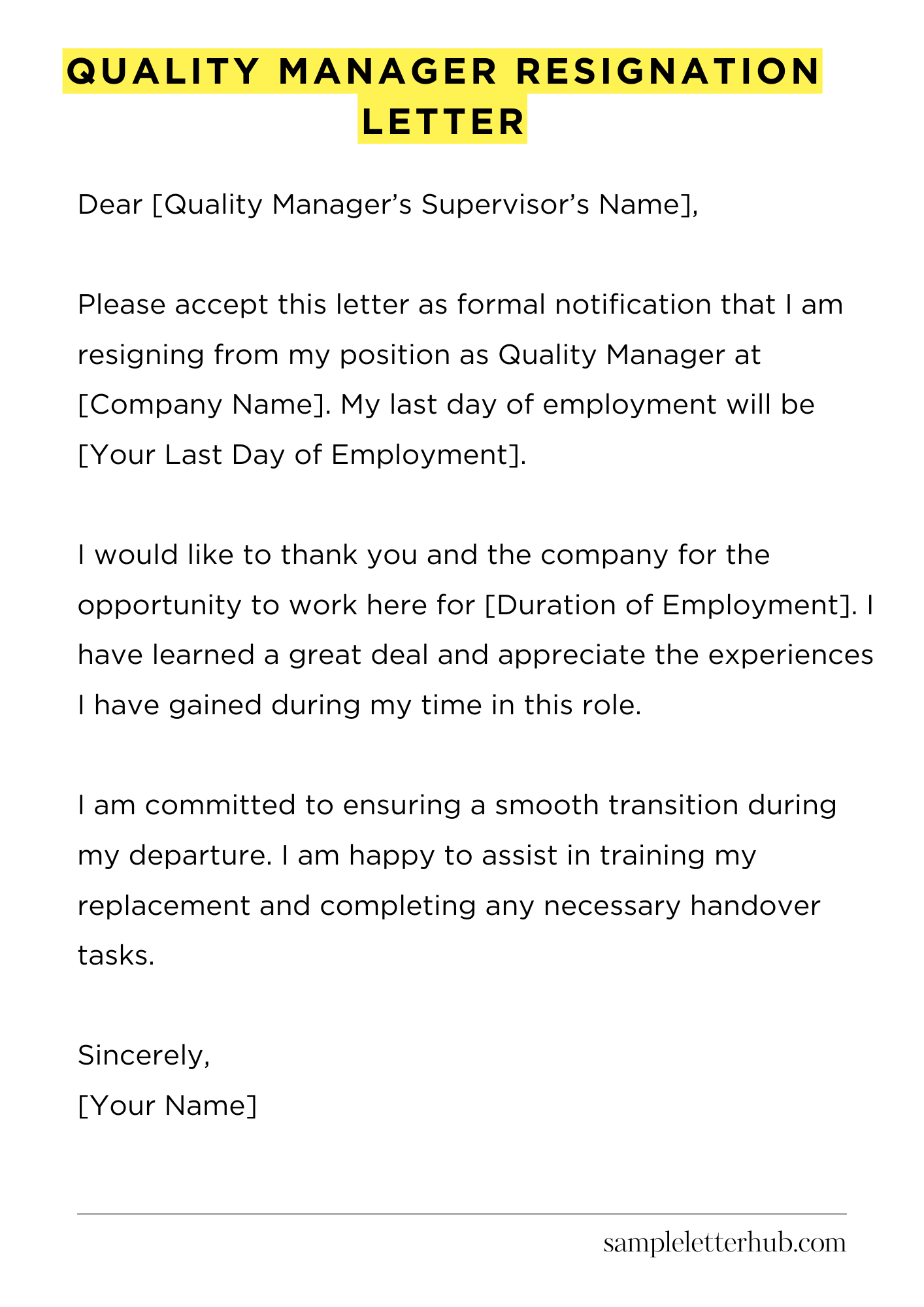 Quality Manager Resignation Letter