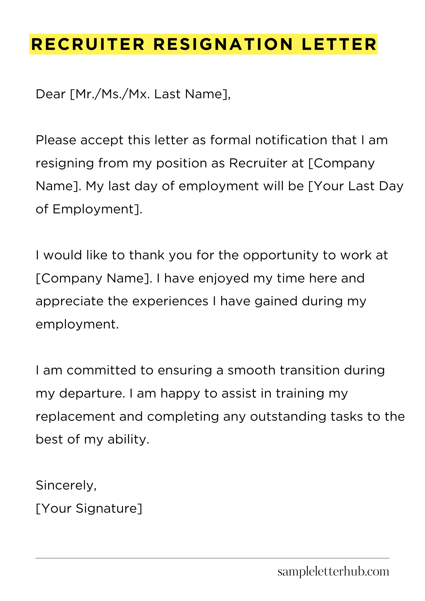 Recruiter Resignation Letter