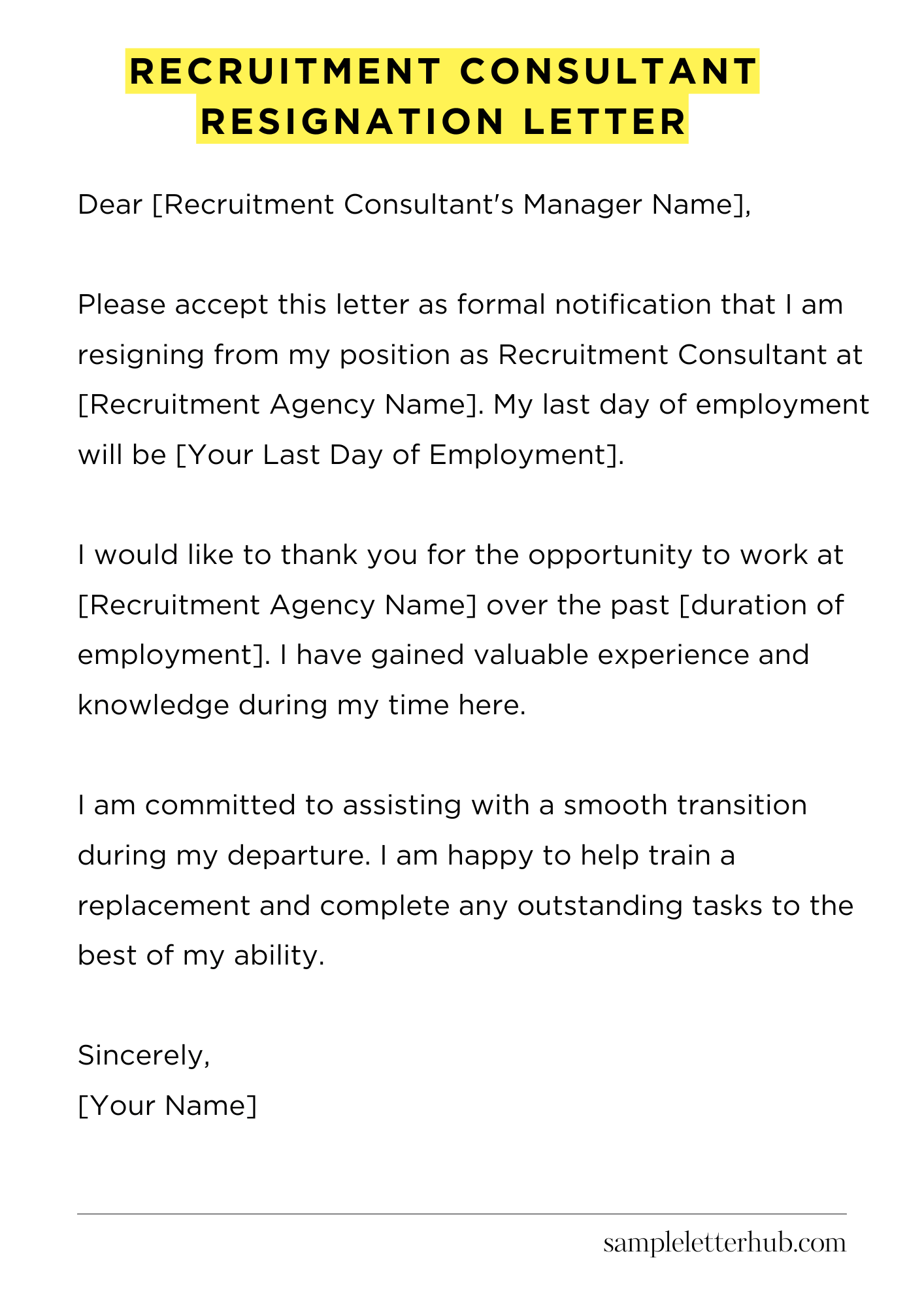 Recruitment Consultant Resignation Letter