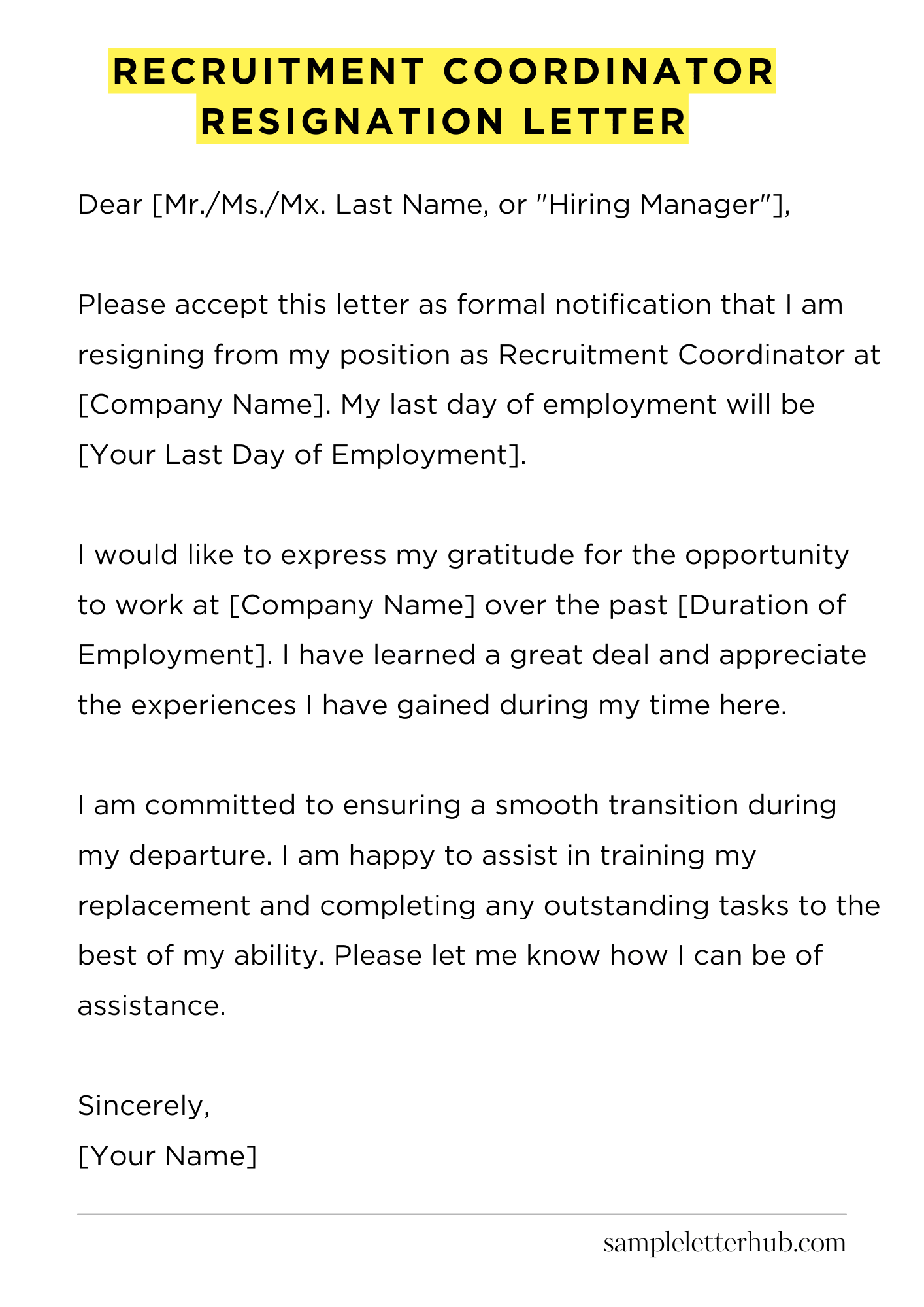 Recruitment Coordinator Resignation Letter