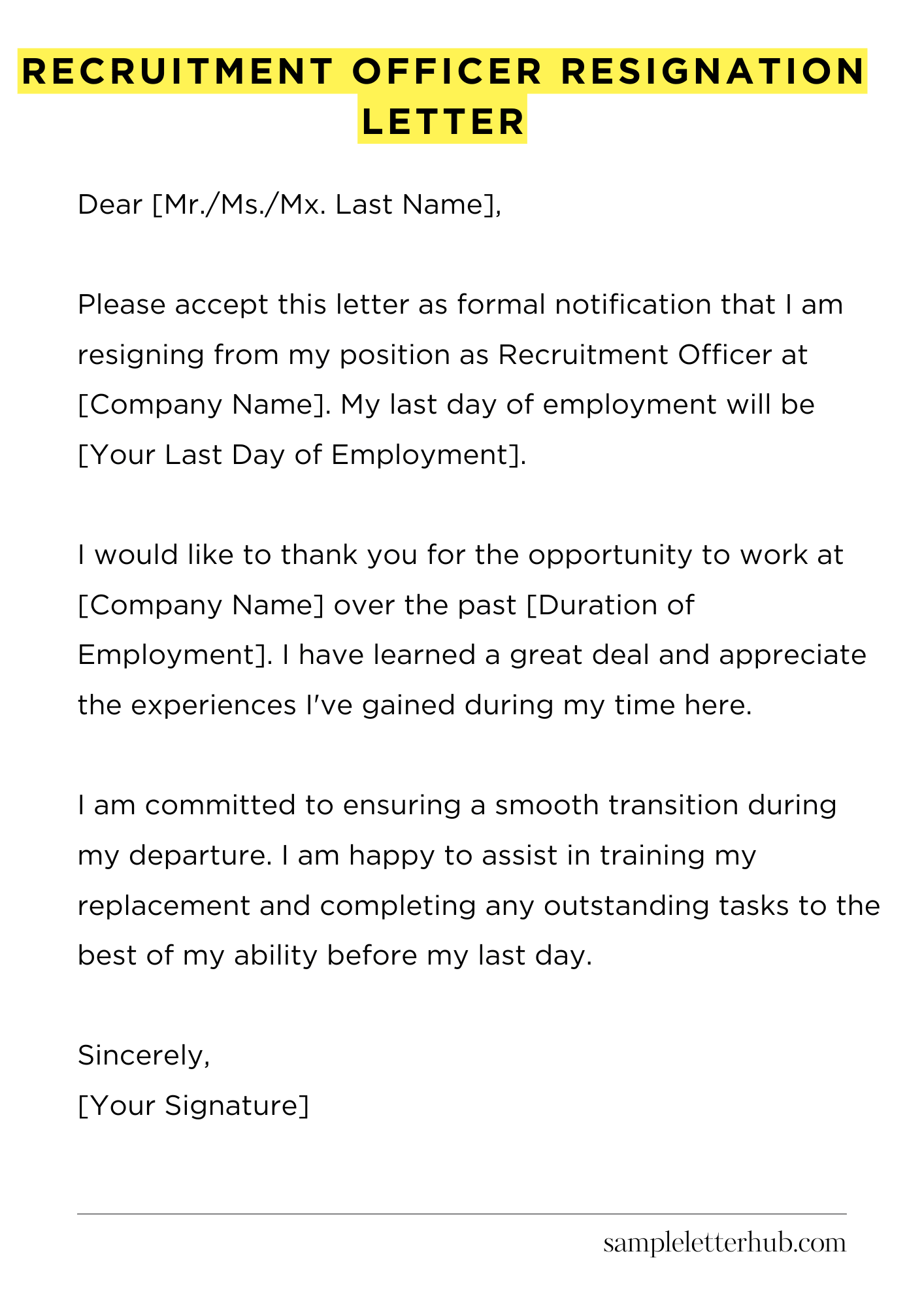 Recruitment Officer Resignation Letter