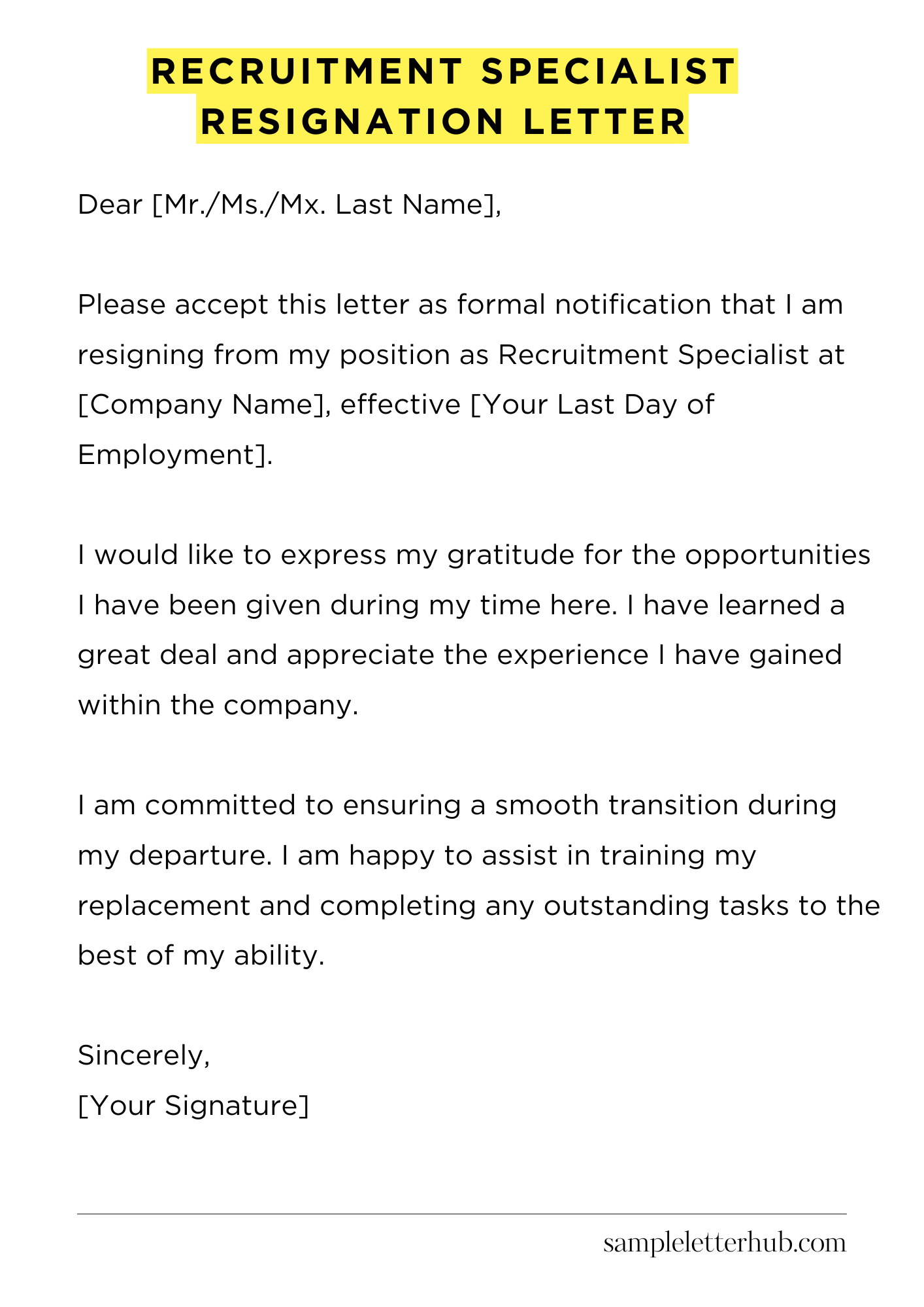 Recruitment Specialist Resignation Letter