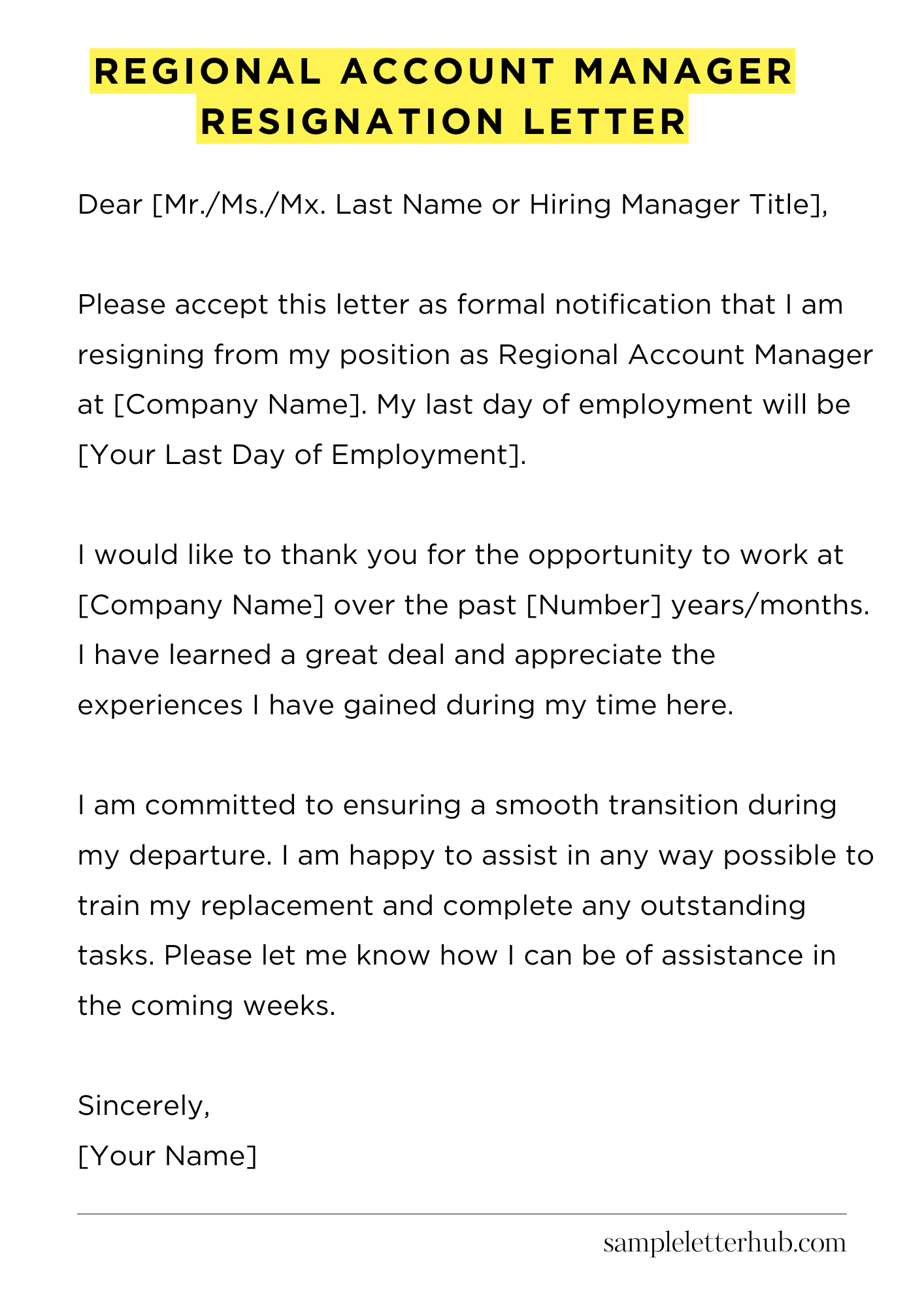Regional Account Manager Resignation Letter