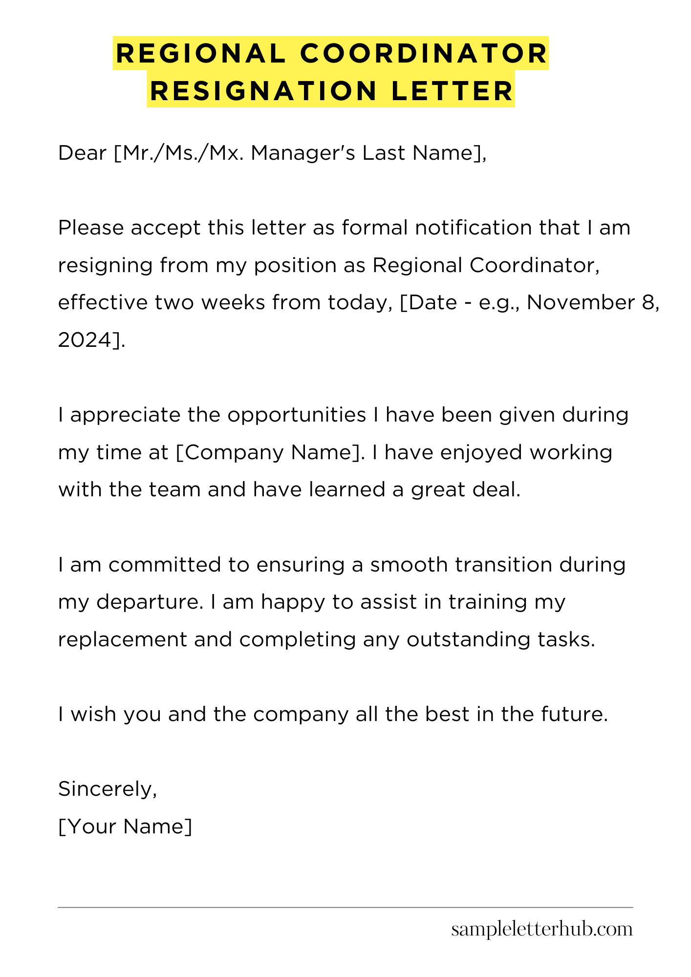 Regional Coordinator Resignation Letter