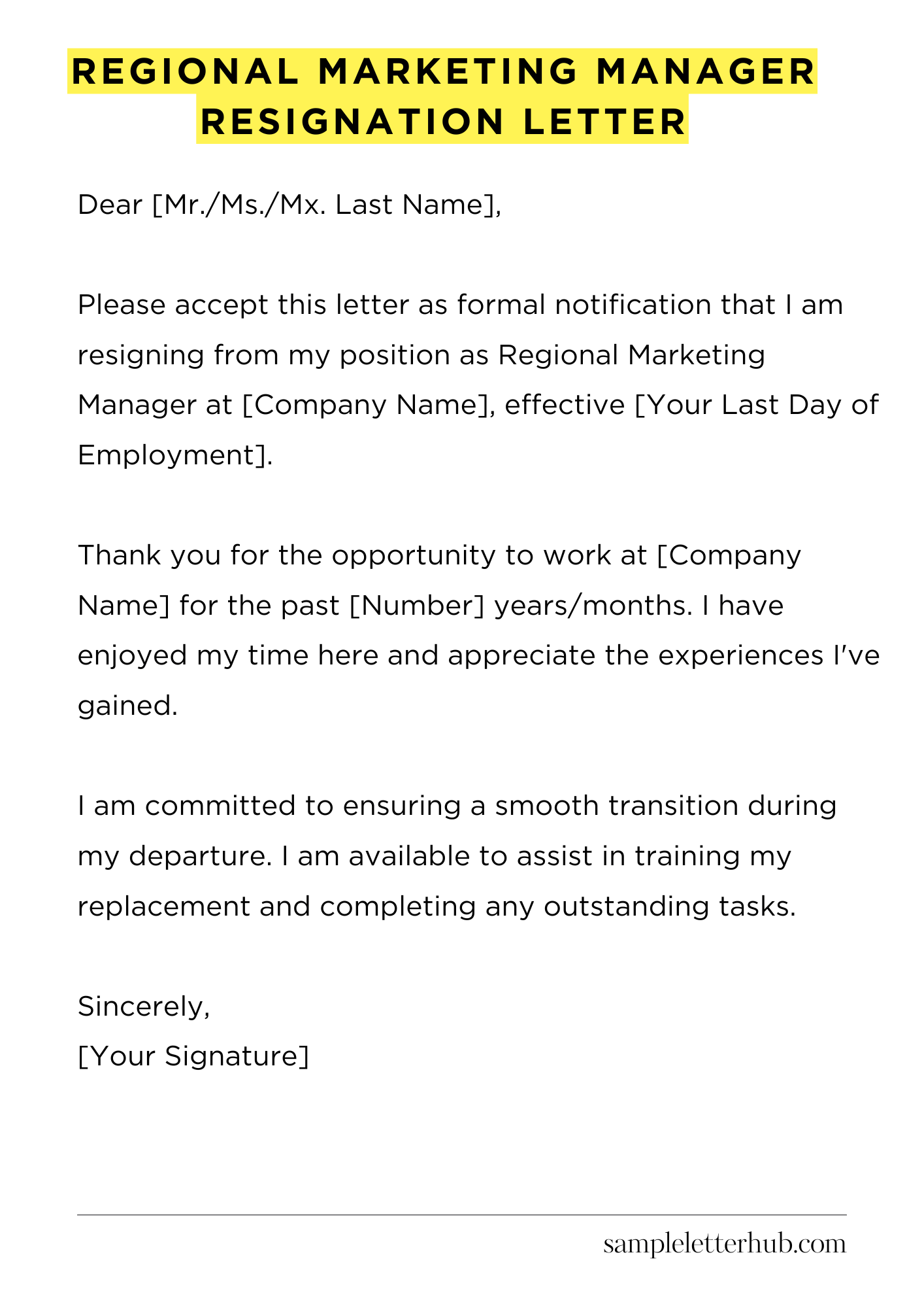 Regional Marketing Manager Resignation Letter