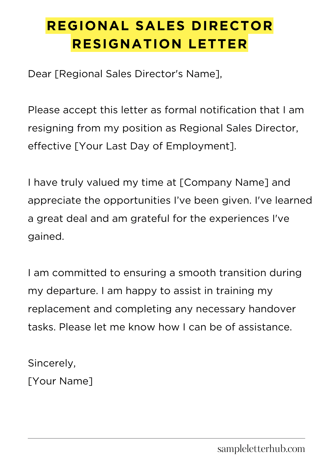 Regional Sales Director Resignation Letter