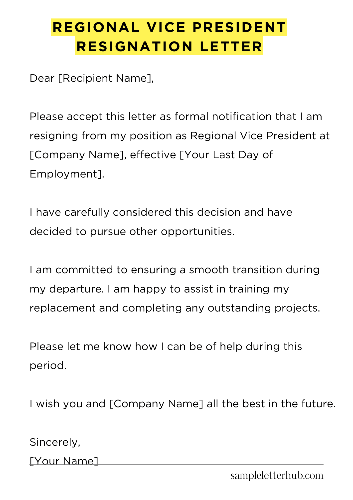 Regional Vice President Resignation Letter