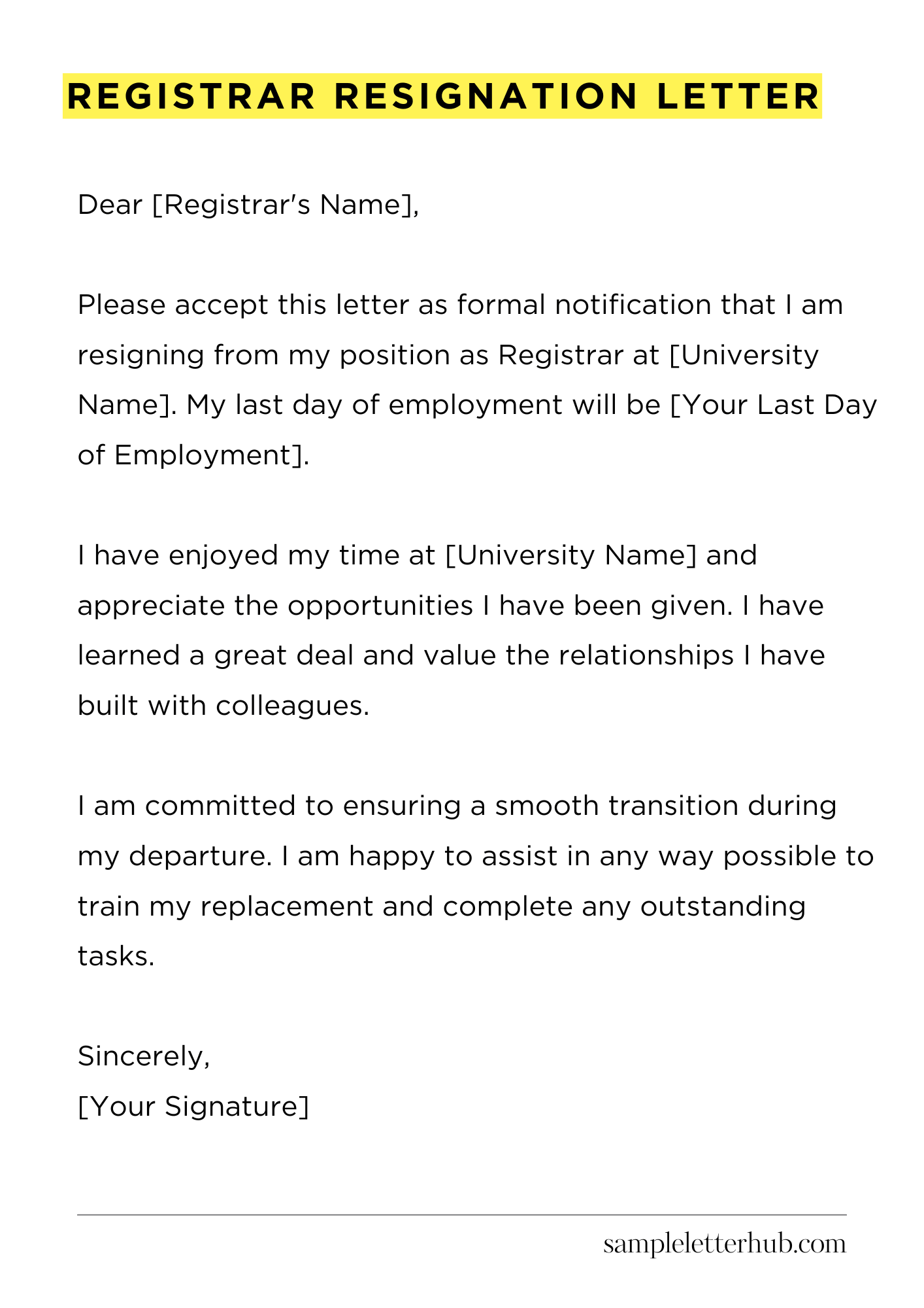 Registrar Resignation Letter