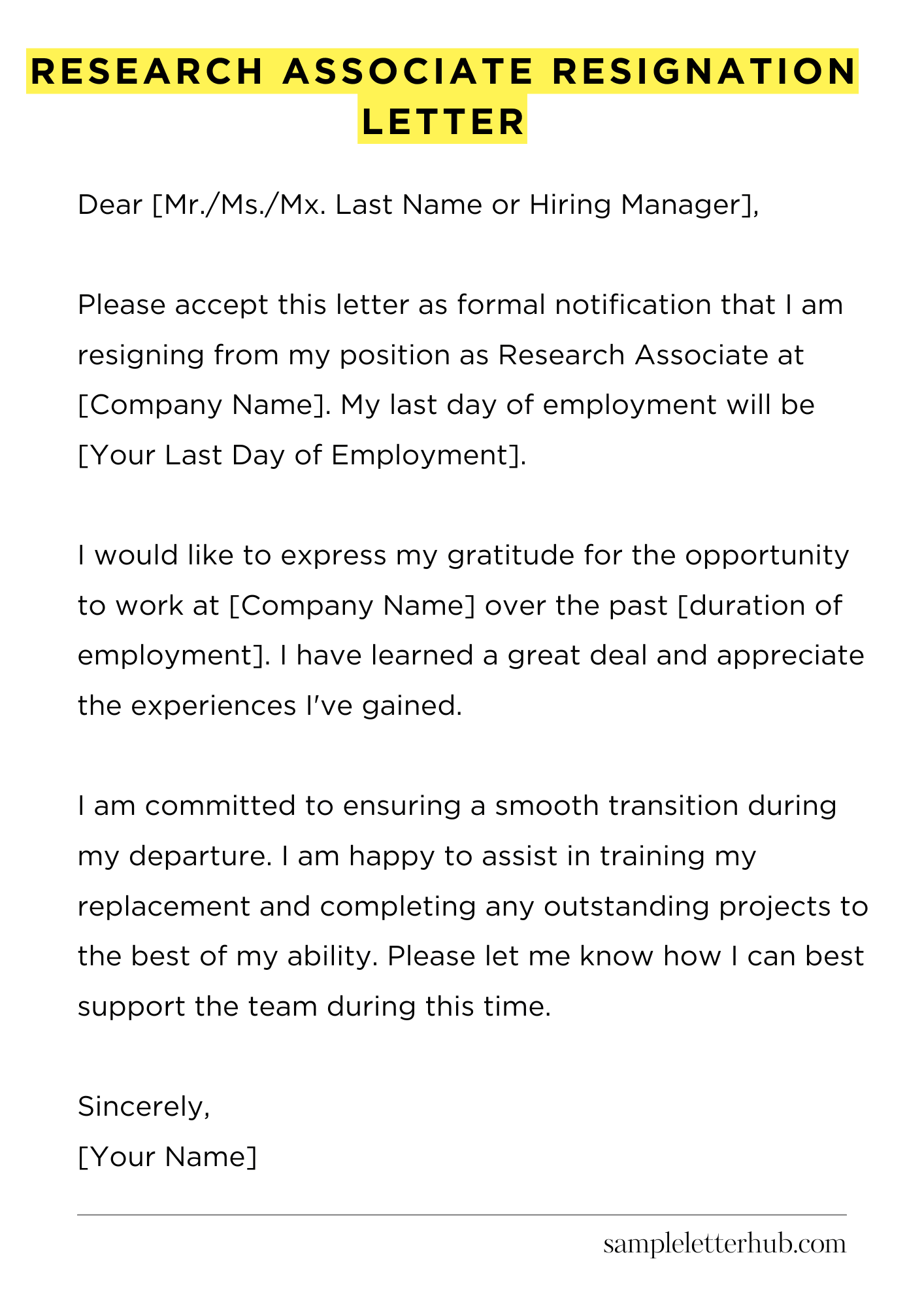 Research Associate Resignation Letter