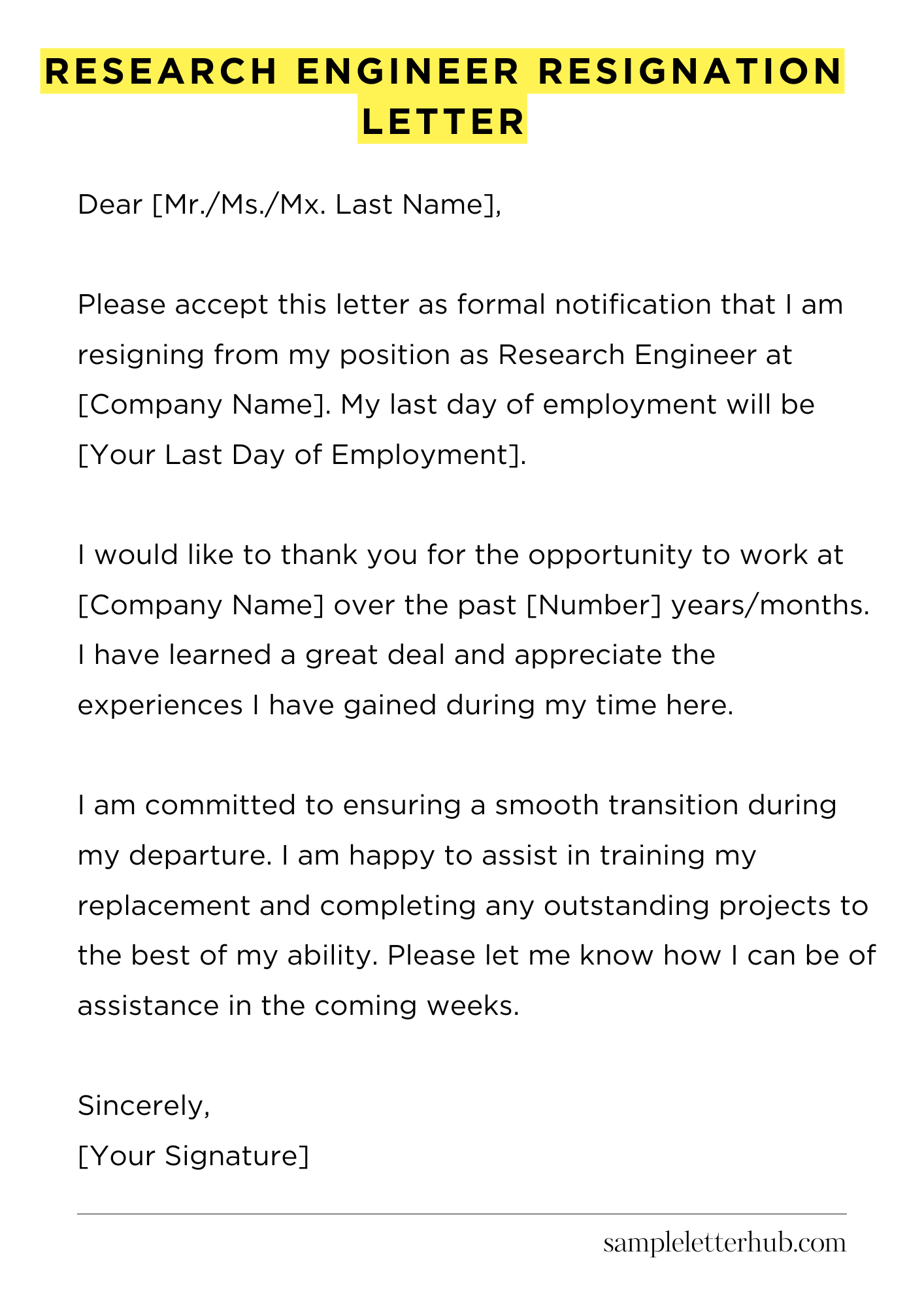 Research Engineer Resignation Letter