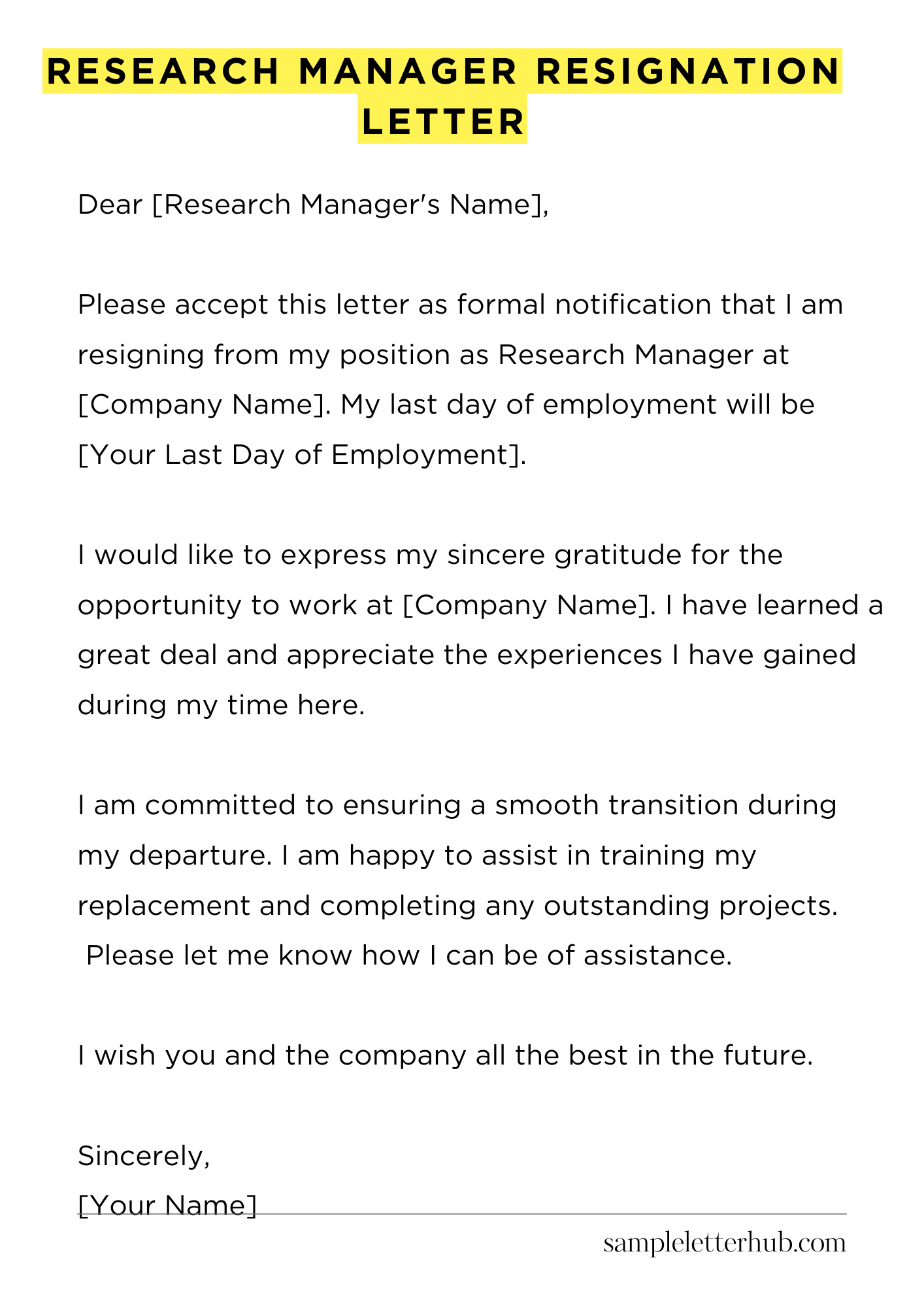 Research Manager Resignation Letter