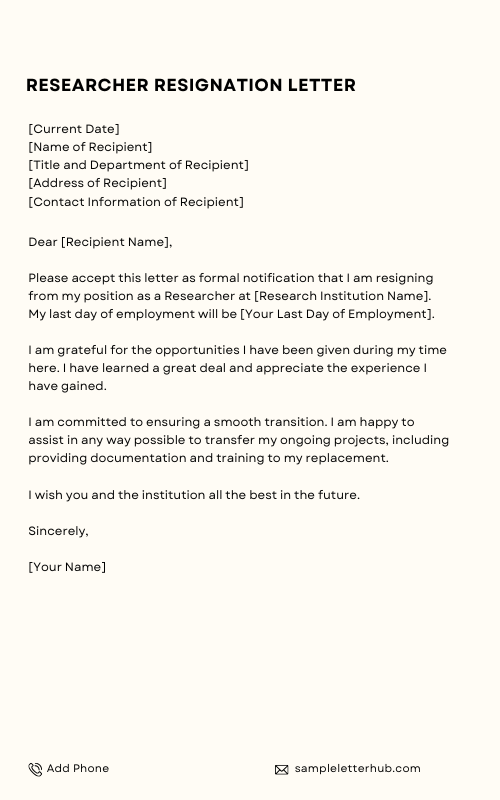 Researcher Resignation Letter