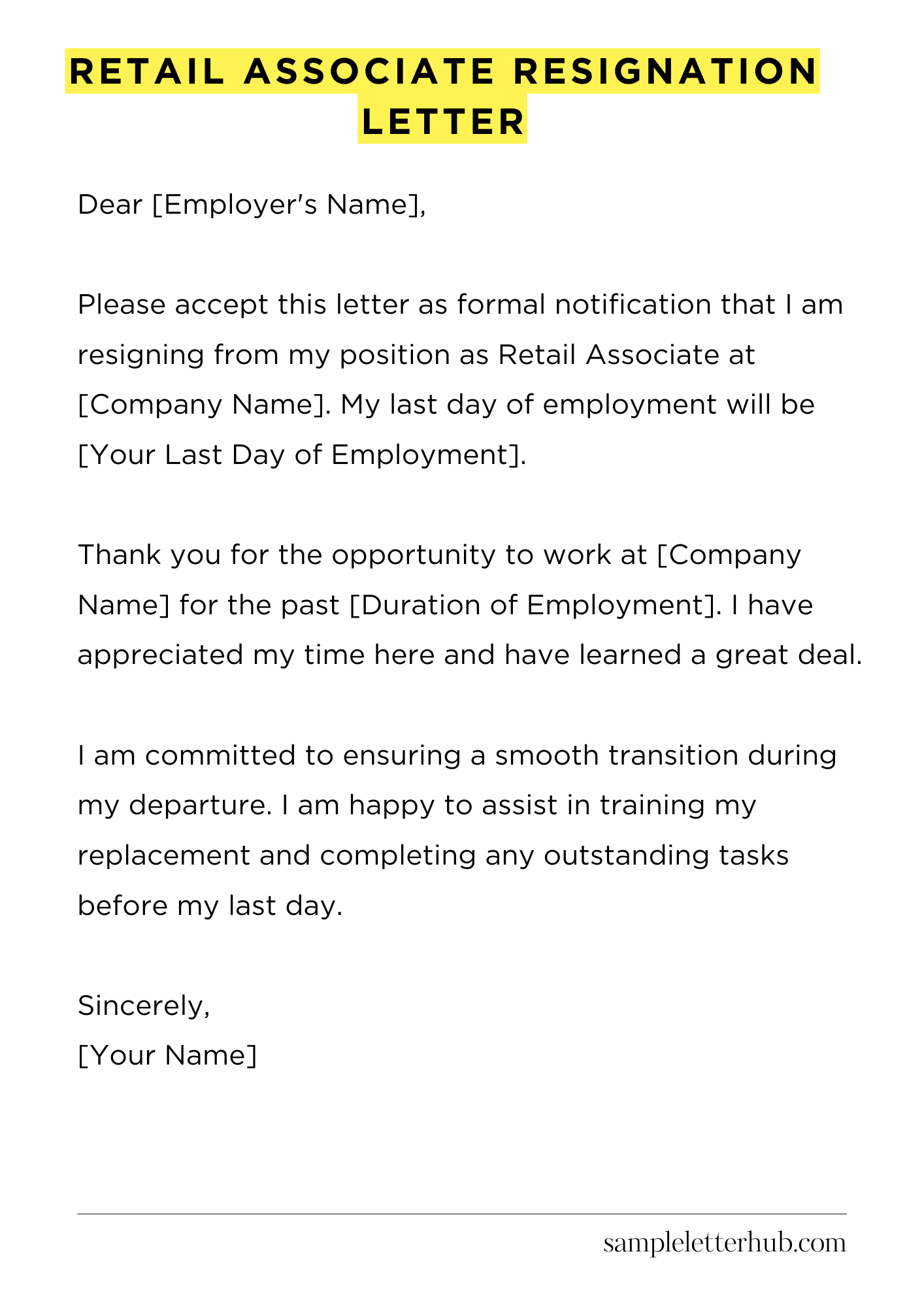 Retail Associate Resignation Letter