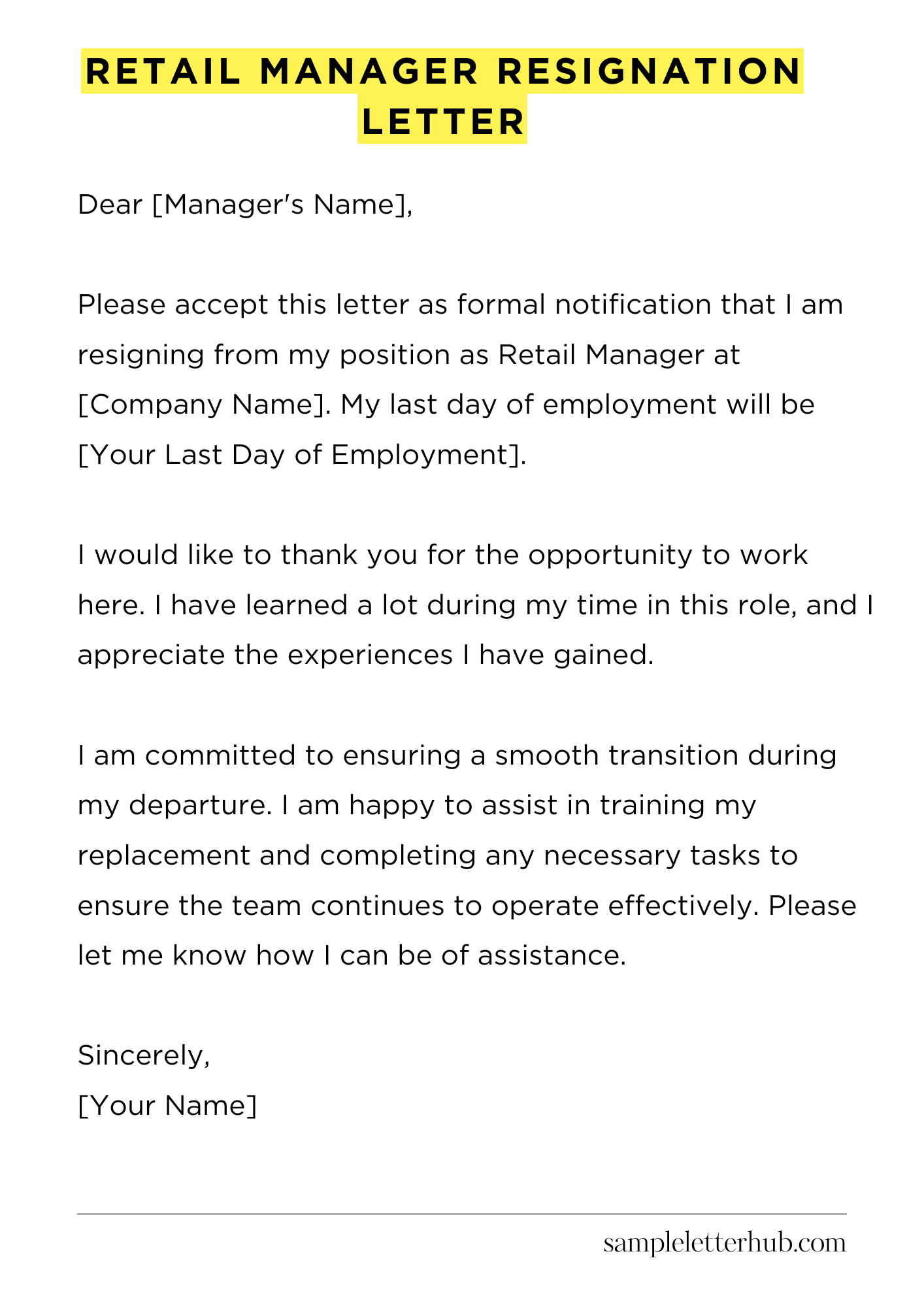 Retail Manager Resignation Letter