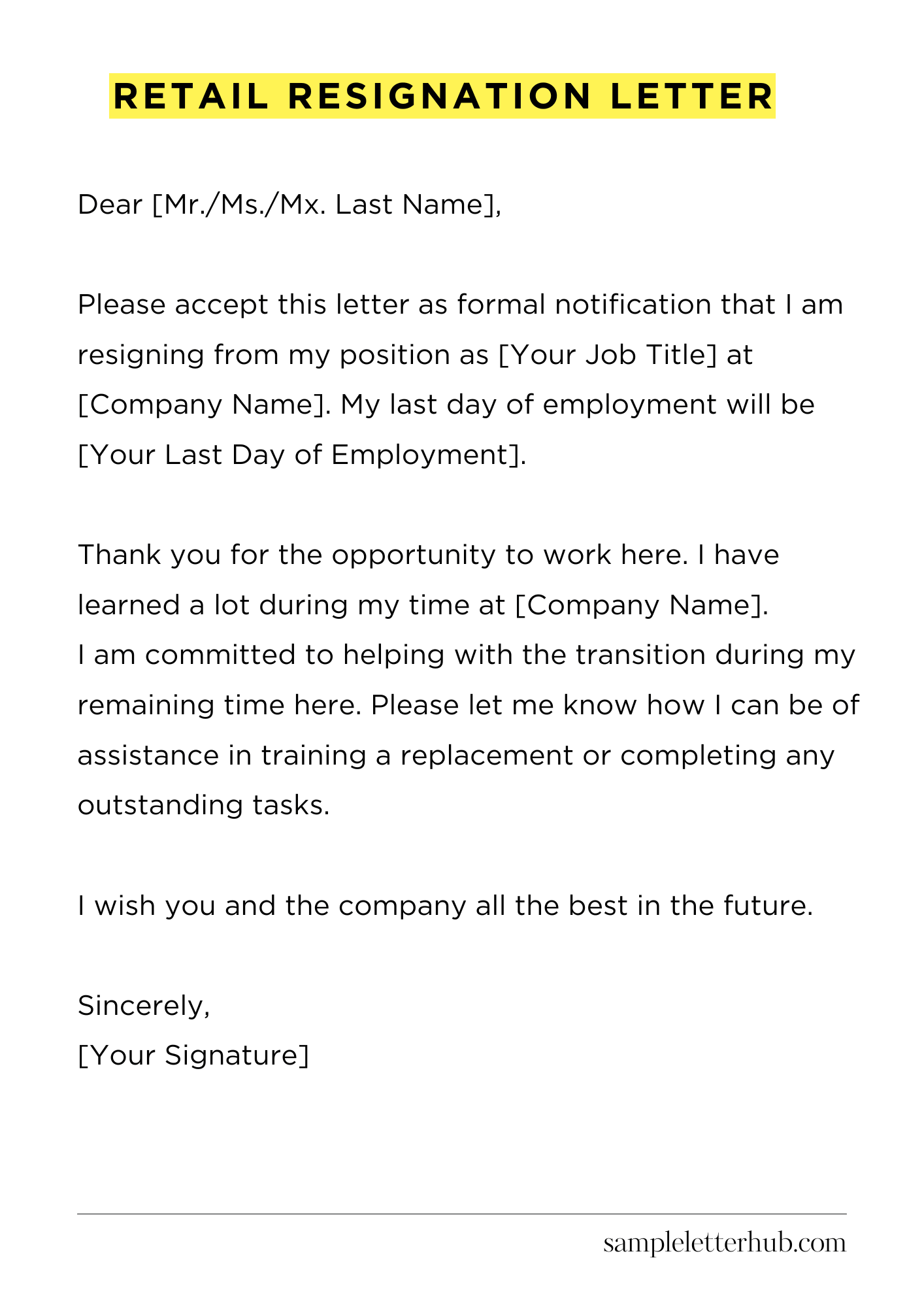 Retail Resignation Letter