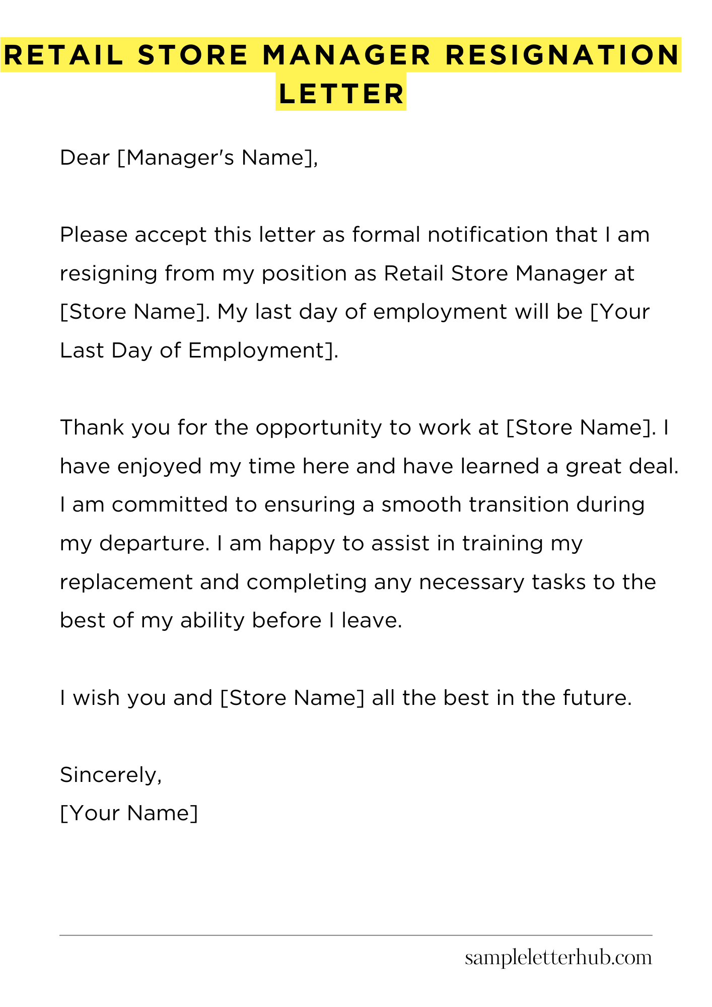 Retail Store Manager Resignation Letter