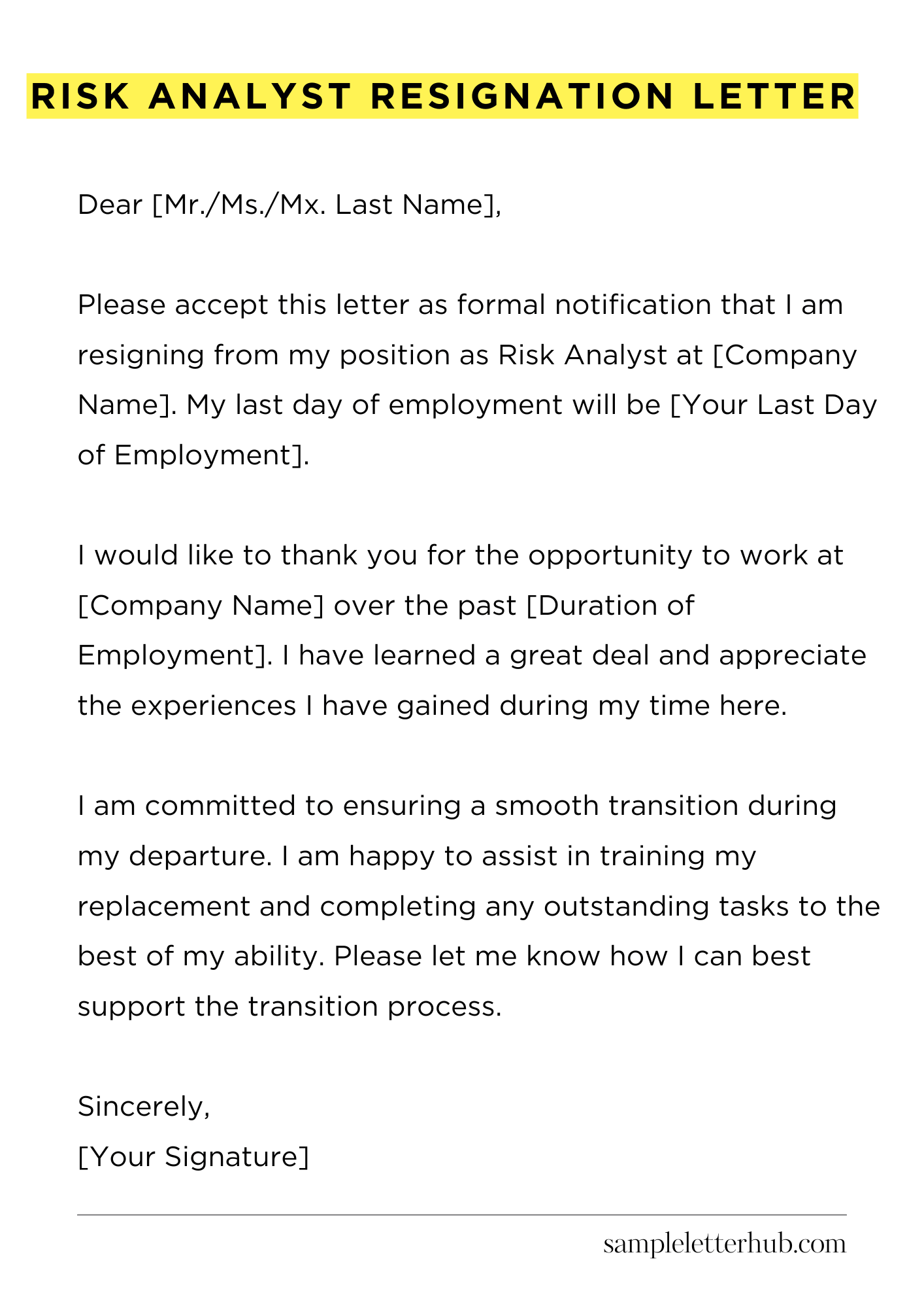 Risk Analyst Resignation Letter