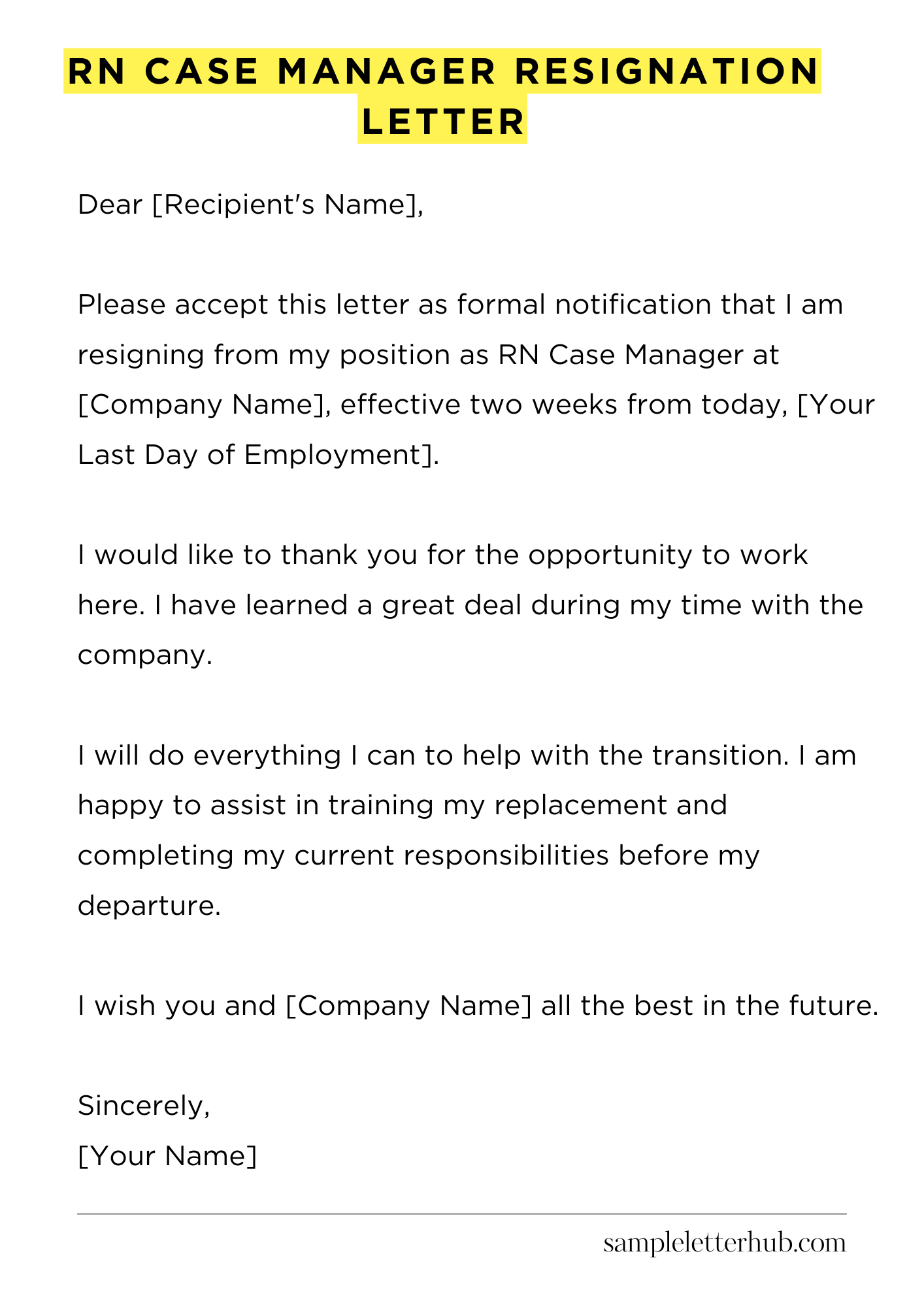 Rn Case Manager Resignation Letter