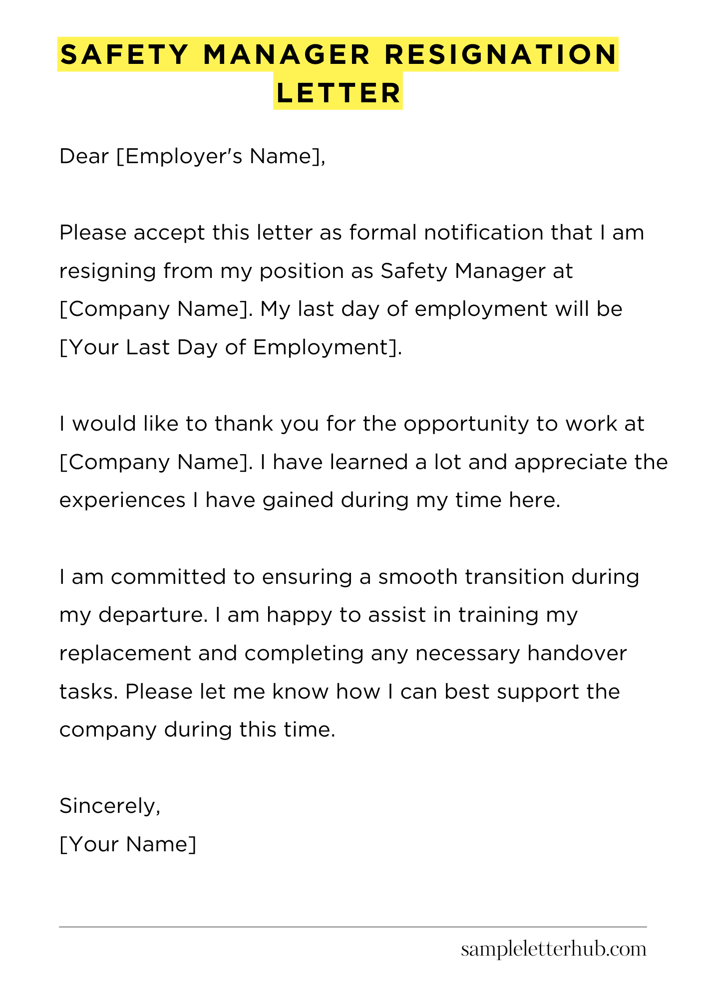 Safety Manager Resignation Letter