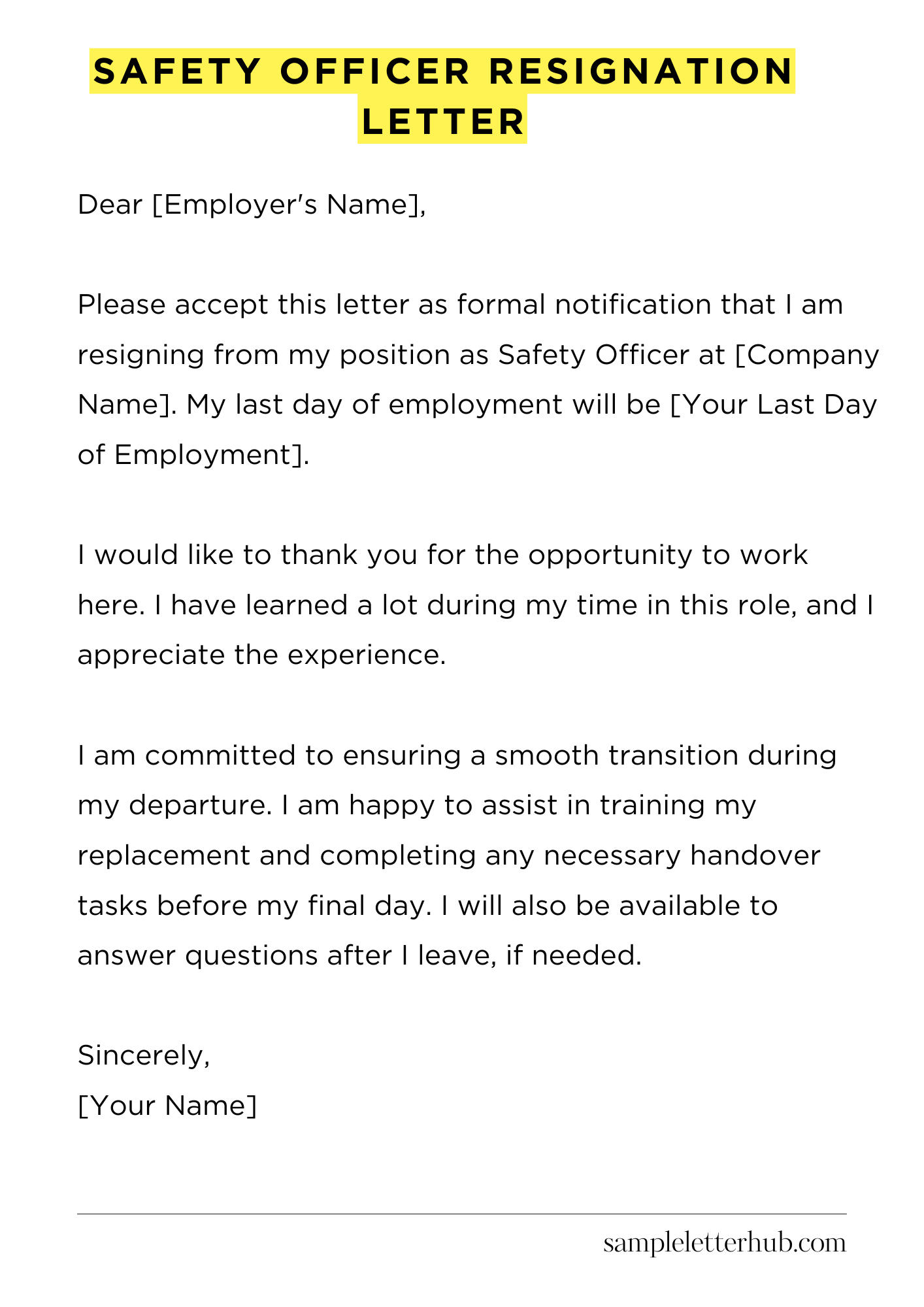 Safety Officer Resignation Letter