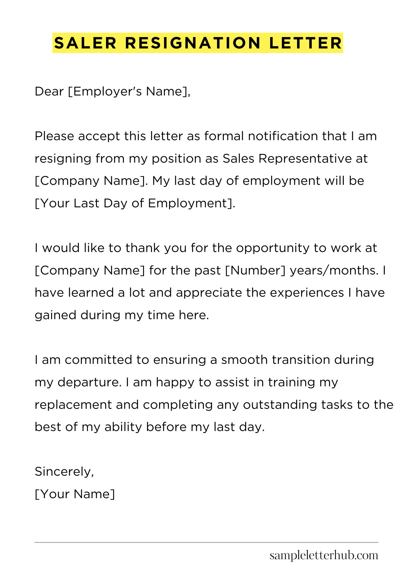 Saler Resignation Letter