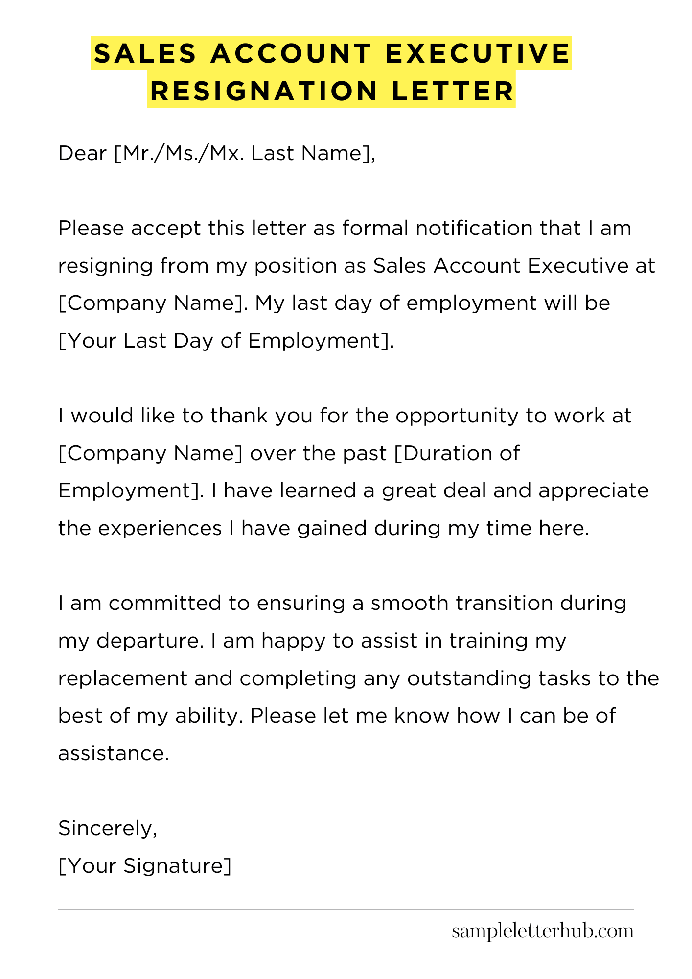 Sales Account Executive Resignation Letter