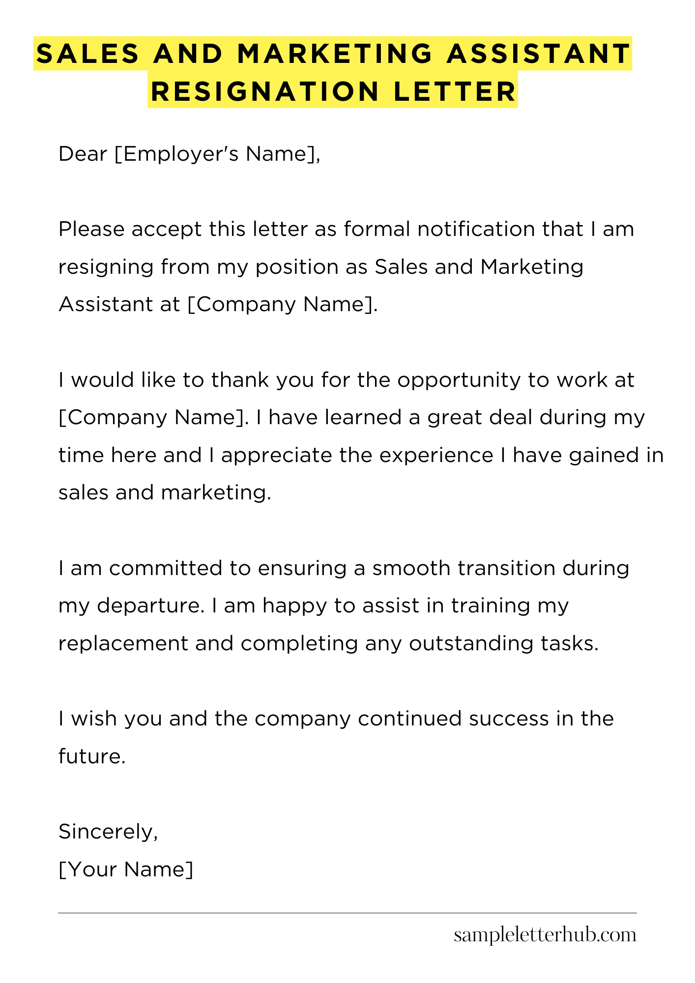 Sales And Marketing Assistant Resignation Letter