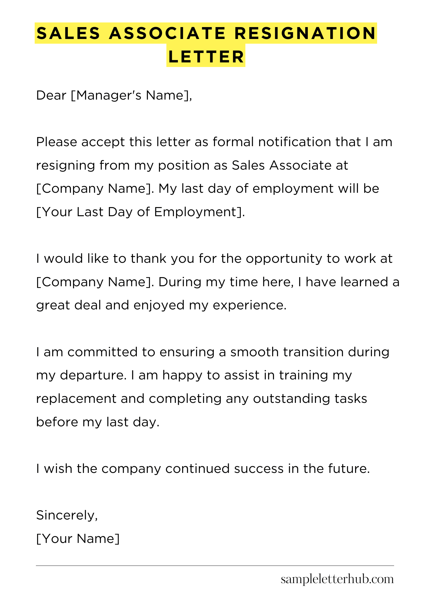 Sales Associate Resignation Letter