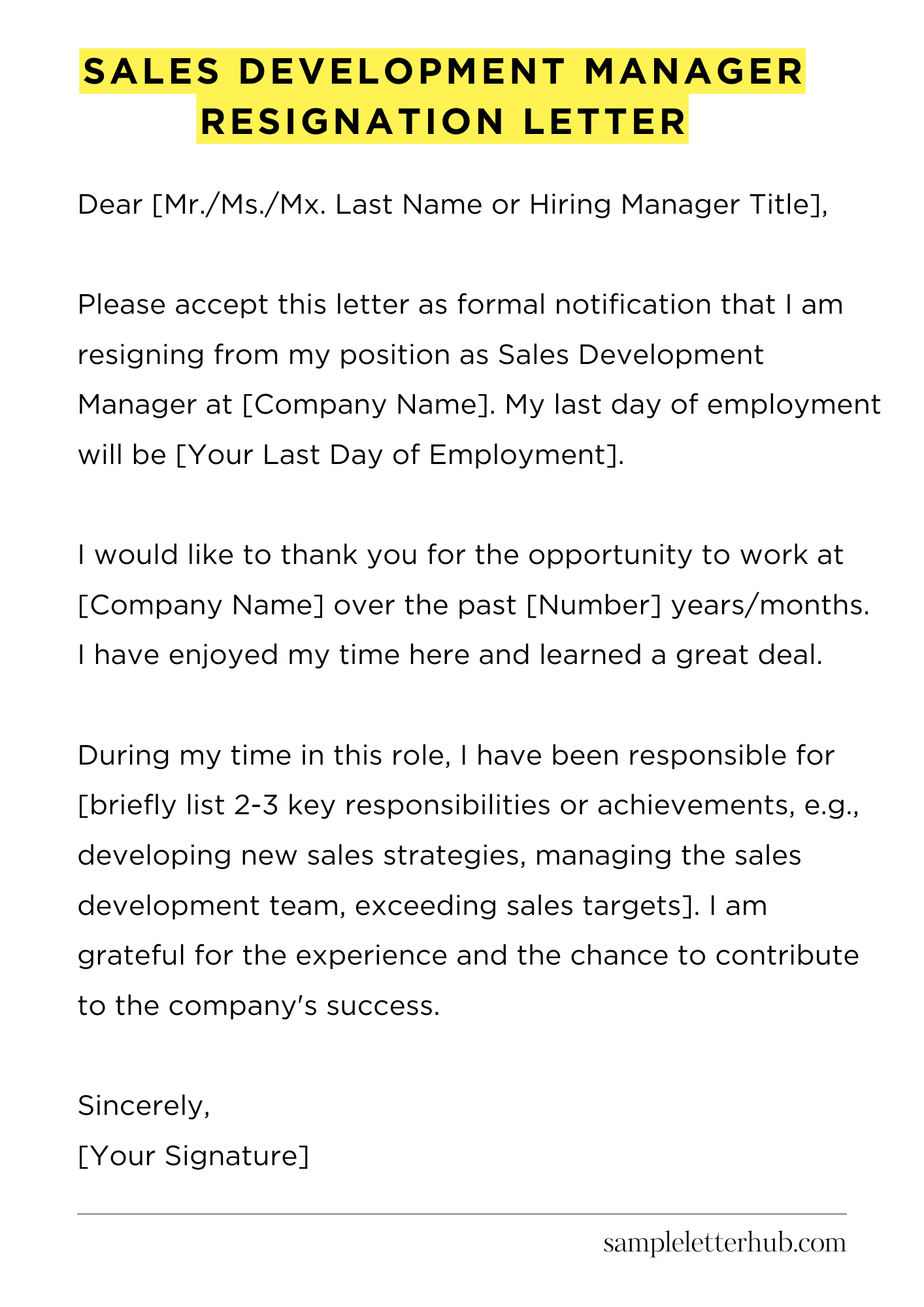 Sales Development Manager Resignation Letter